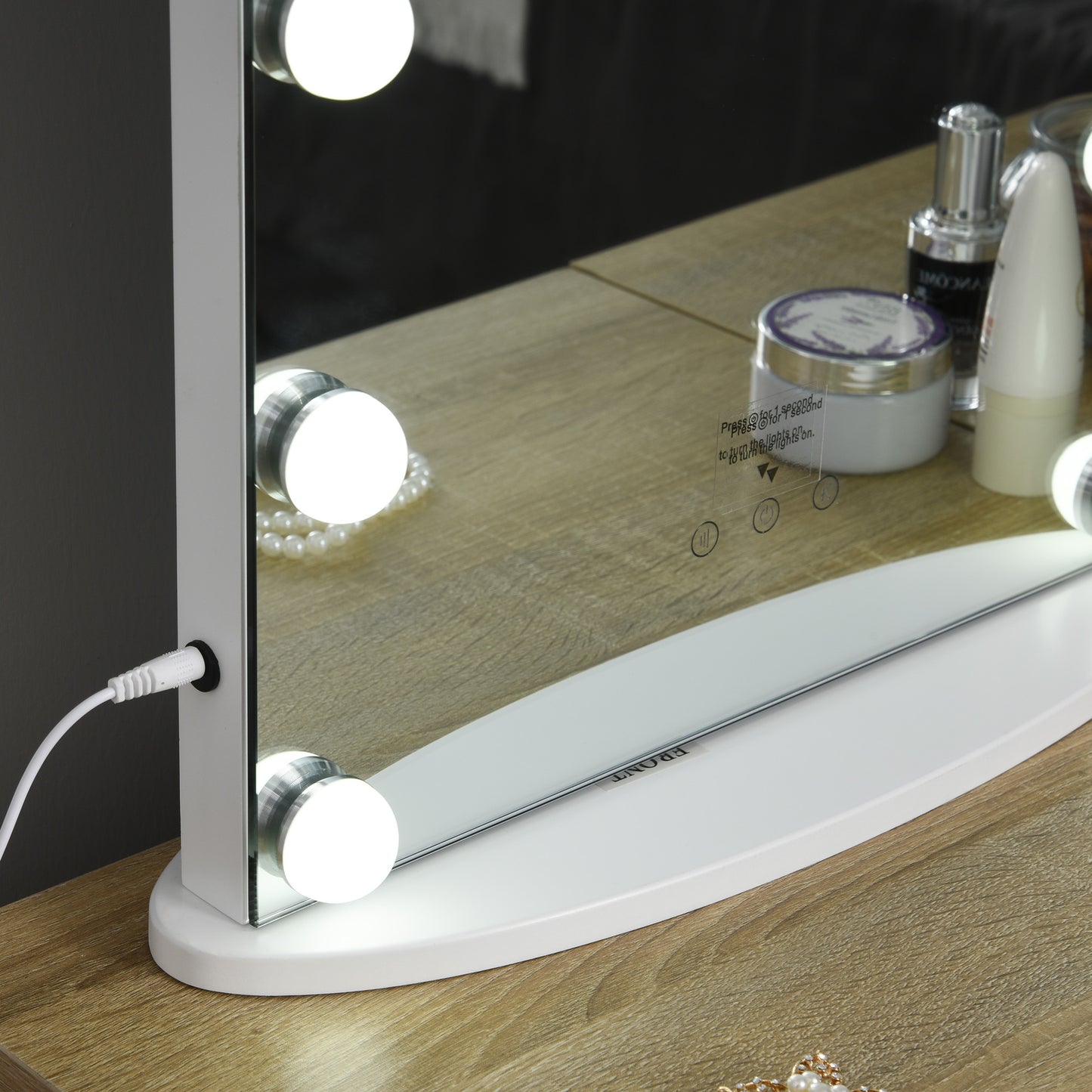 HOMCOM Hollywood Vanity LED Mirror Dimmable Illuminated Lights White 42cm x 14cm