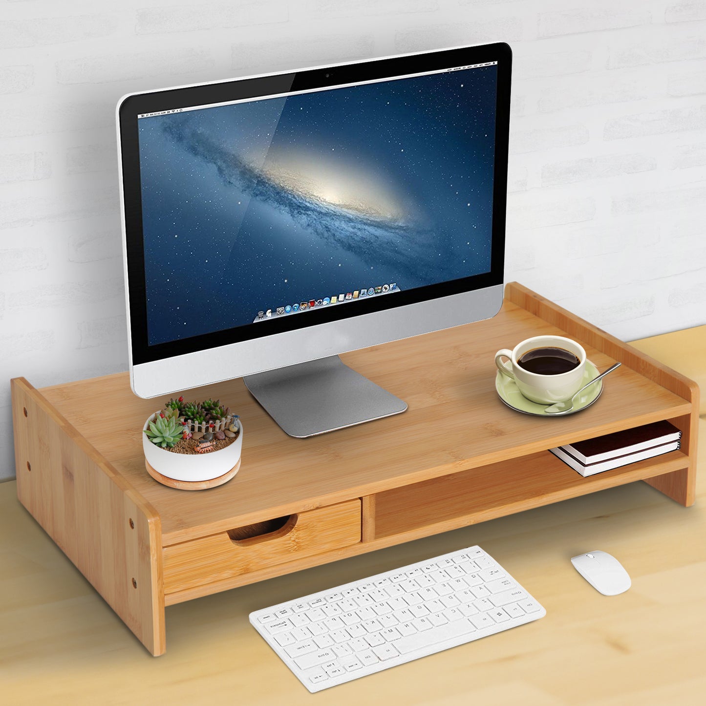 HOMCOM Bamboo Desktop/Monitor Riser W/ Drawer, 49Lx25.5Wx11.5H cm