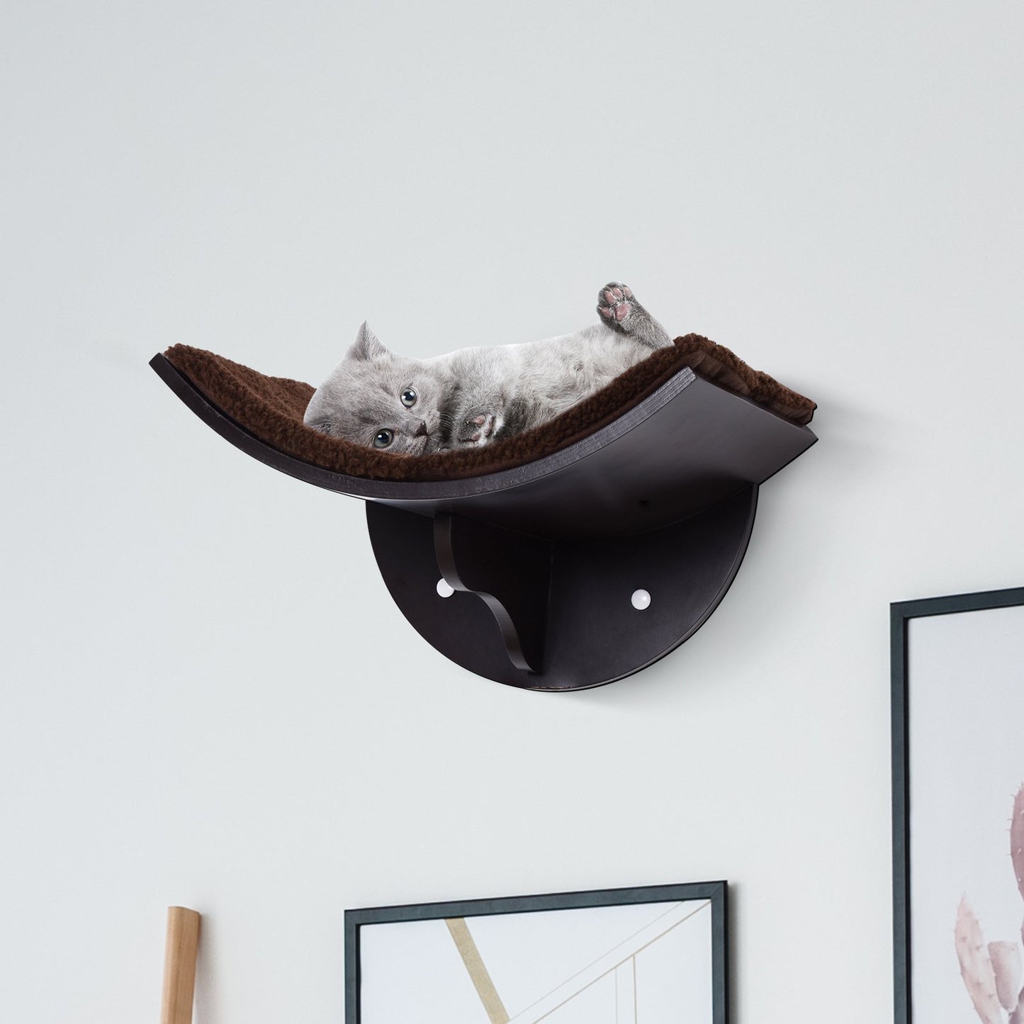 PawHut Cats Wall-Mounted MDF Shelf Bed w/ Fleece Cushion Brown
