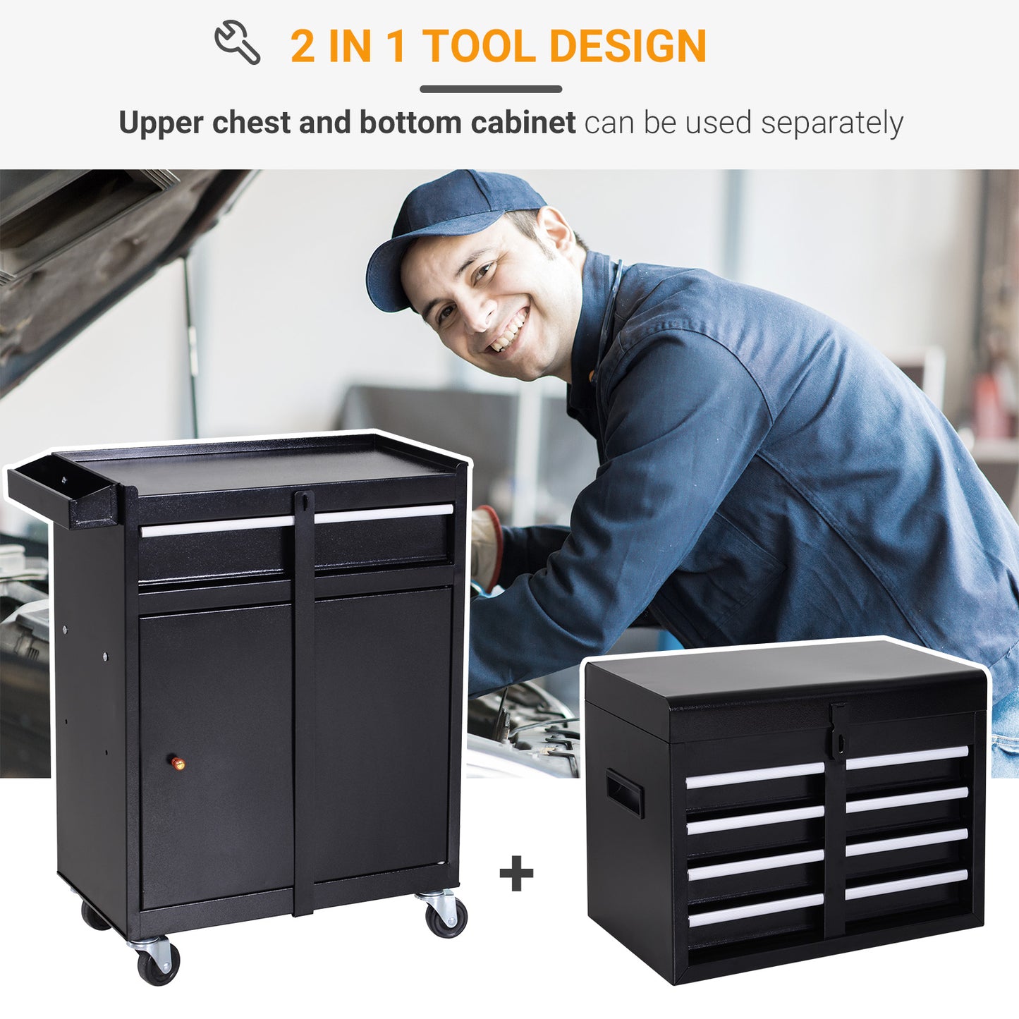 DURHAND Steel 4-Drawer Duo-Door Rolling Tool Cabinet Tool Chest On Wheels Black