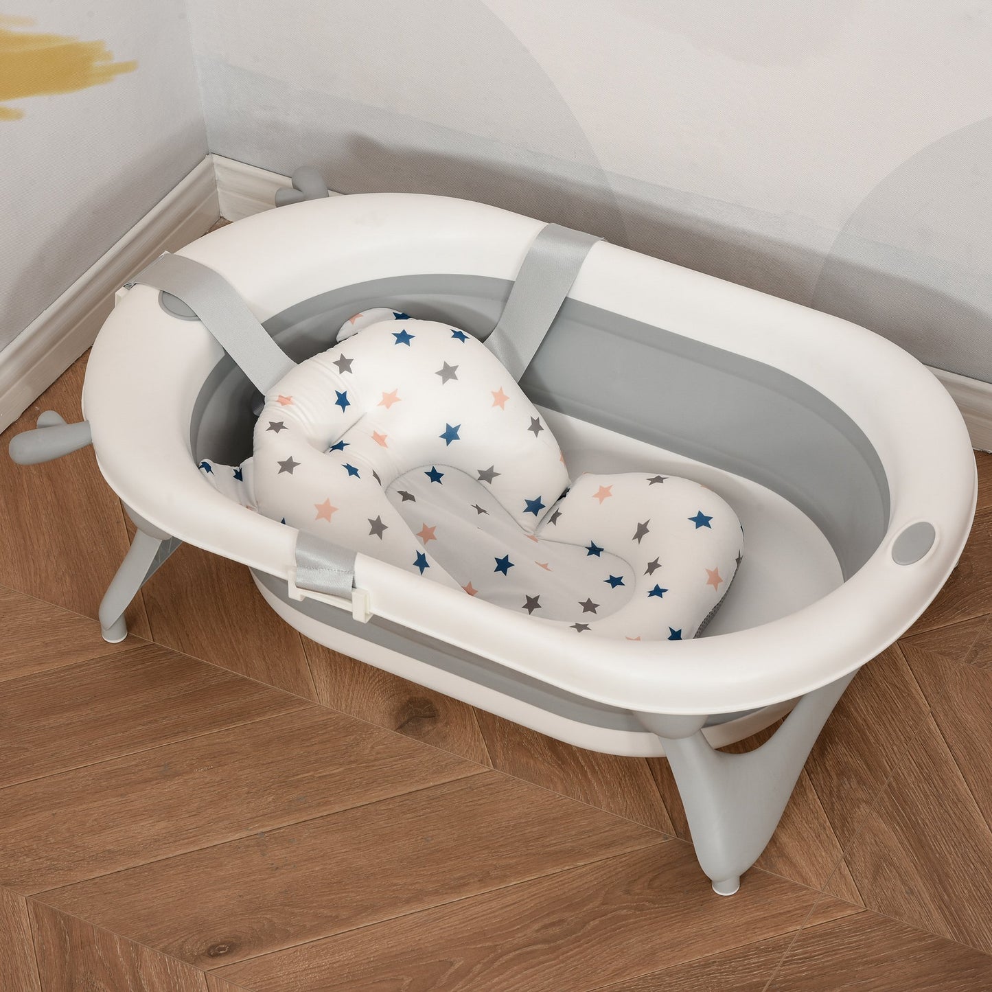 HOMCOM Foldable Portable Baby Bathtub w/ Baby Bath Temperature-Induced Water Plug for 0-3 years
