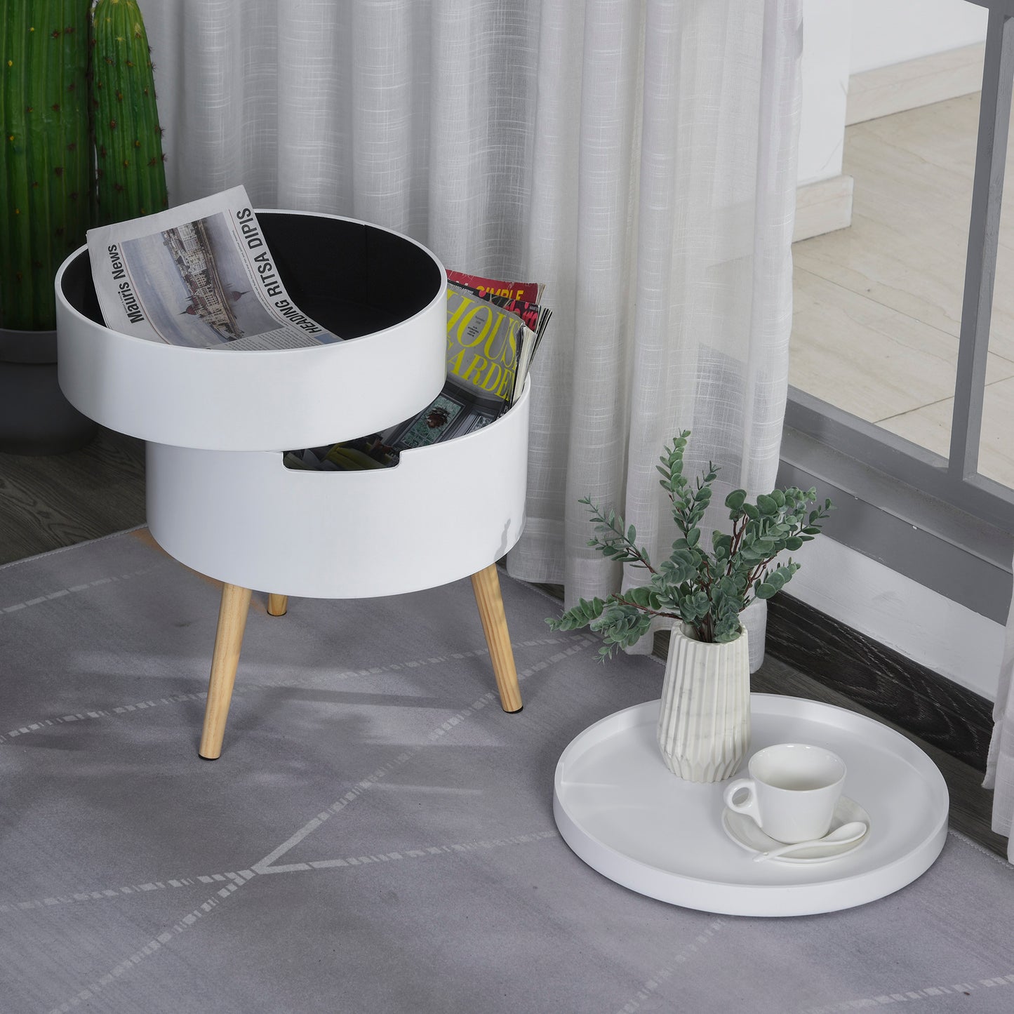 HOMCOM Side Coffee Table End Desk Night Stand Storage w/ Detachable Tray , White