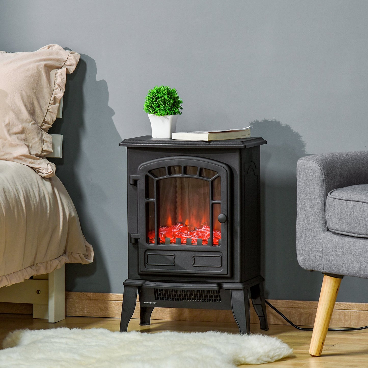 HOMCOM Freestanding Electric Fireplace Stove W/Realistic Flame Effect 1000W/2000W Black