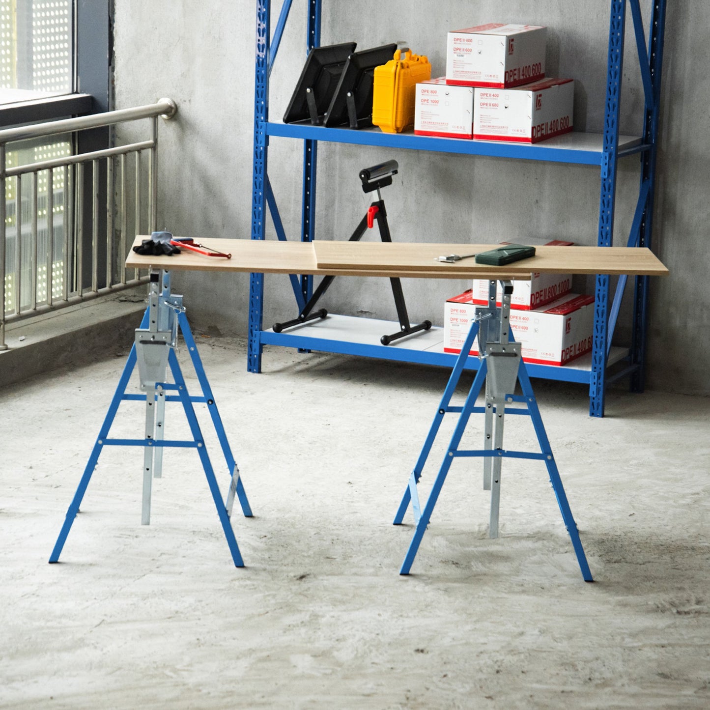 HOMCOM Steel Builders Twin-Set Telescopic Trestle Blue