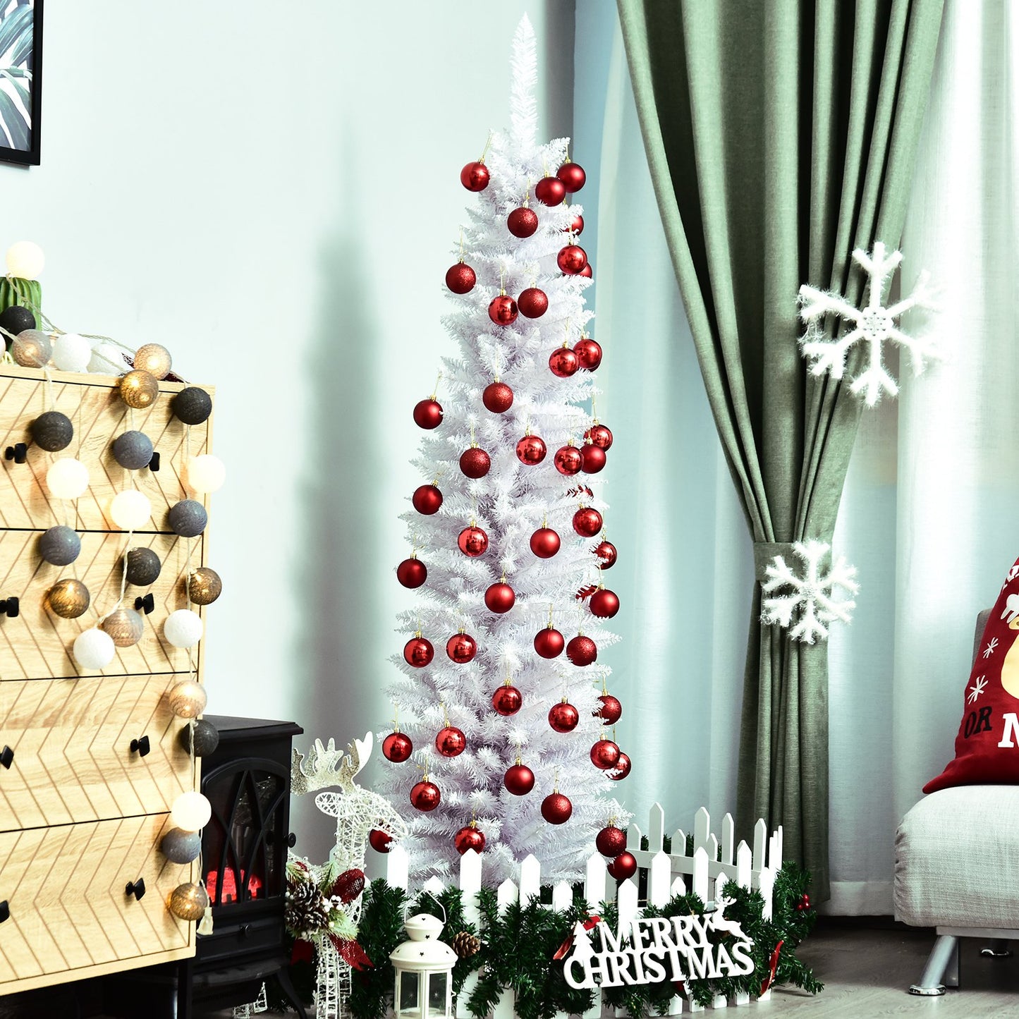 HOMCOM 6FT Artificial PVC Slimline Christmas Tree White