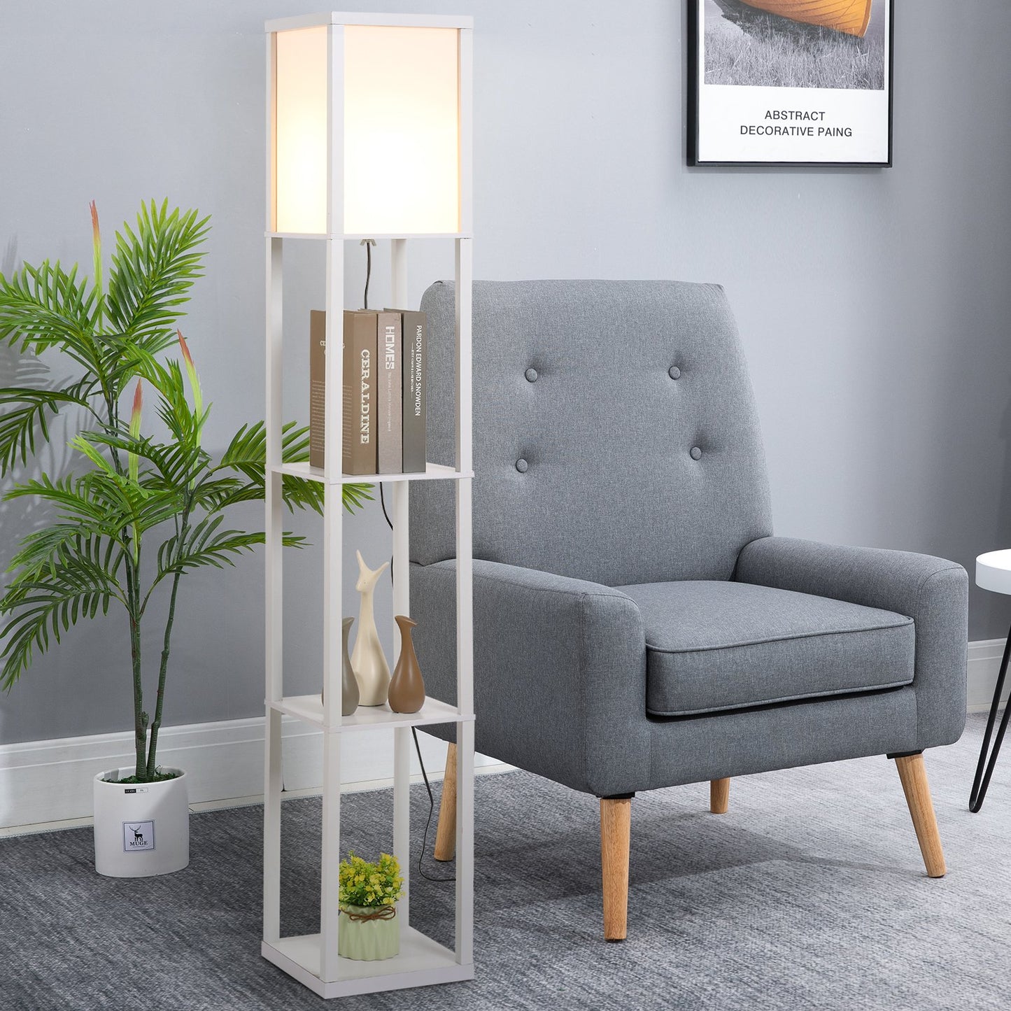 HOMCOM MDF 4-Tier Floor Lamp White