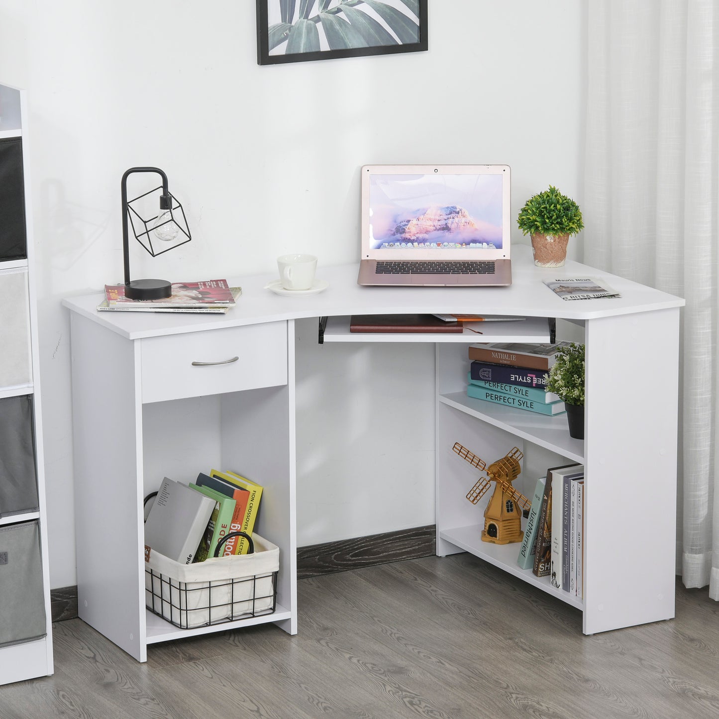 HOMCOM Particle Board Corner Computer Desk White