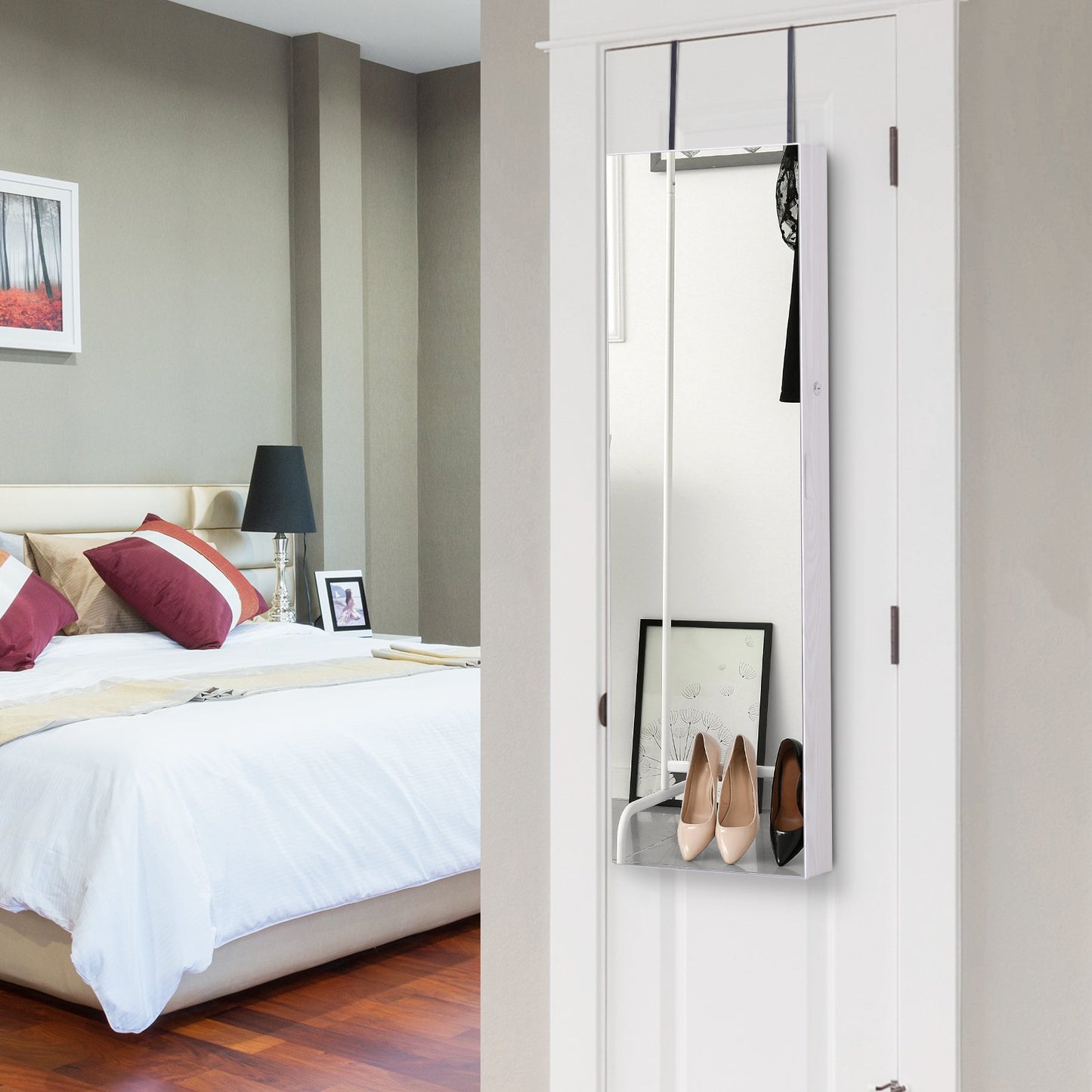 HOMCOM Mirror Jewellery Storage Cabinet w/LED Lights White