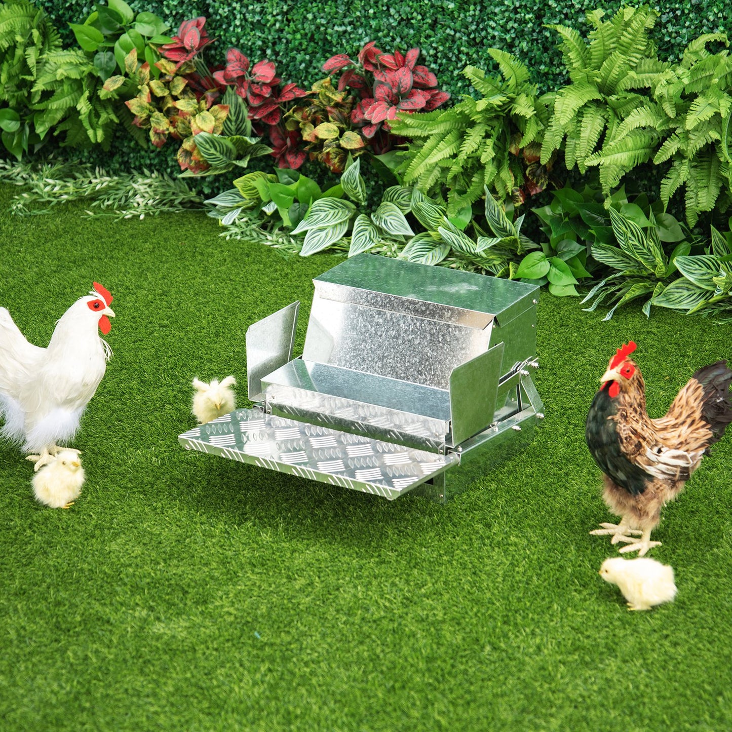 PawHut Galvanised Steel Anti-Slip Automatic Chicken Feeder
