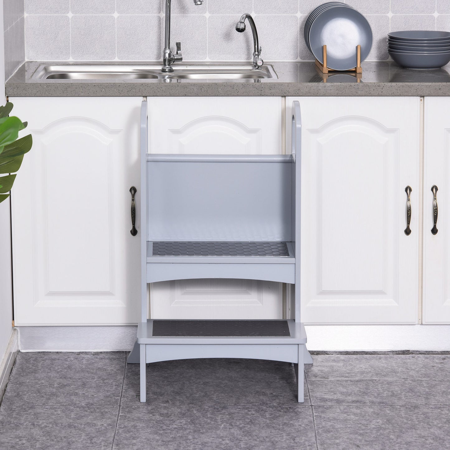 HOMCOM Kitchen Helper Step Stool with 2 Steps & Handles Suitable for Children