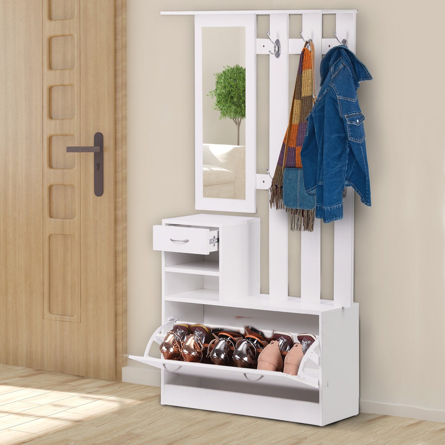 HOMCOM Entryway Furniture Set-White