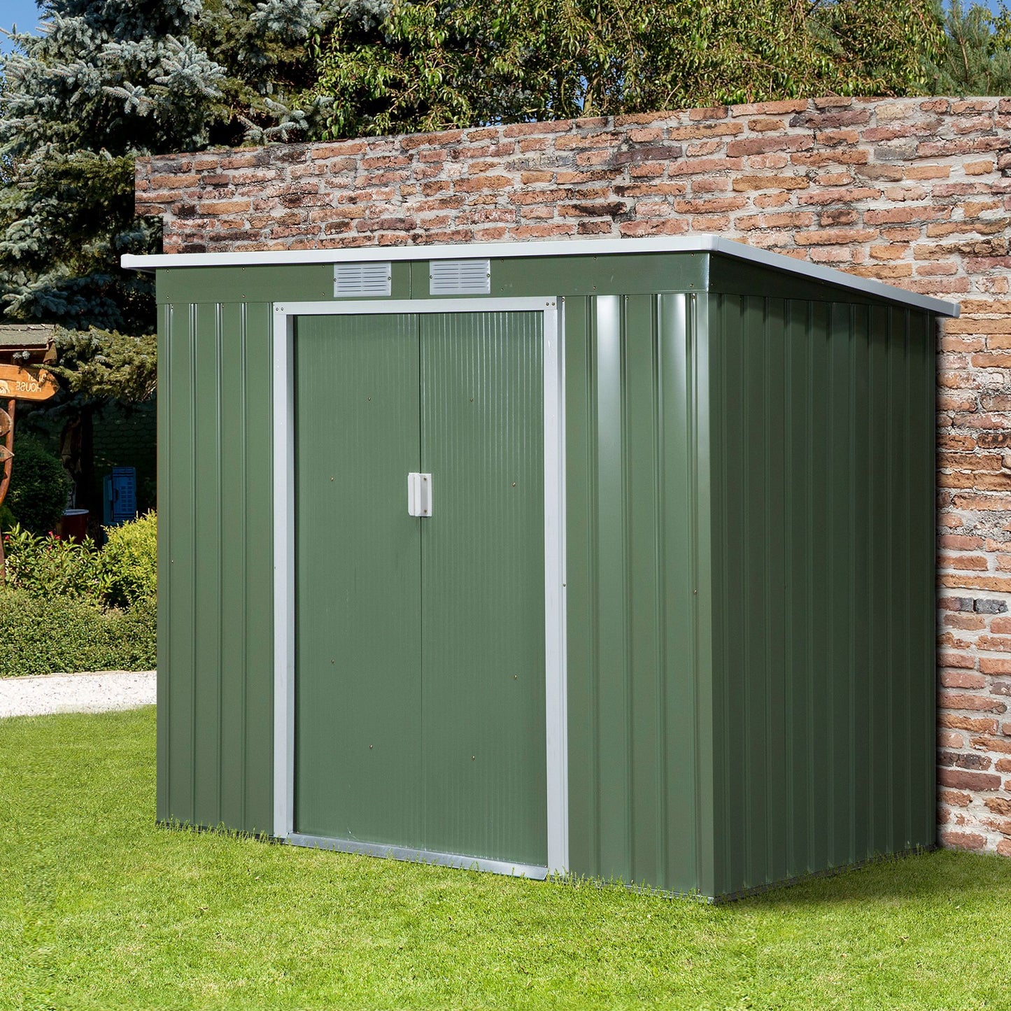 Outsunny Garden Storage w/ window Double Door Green