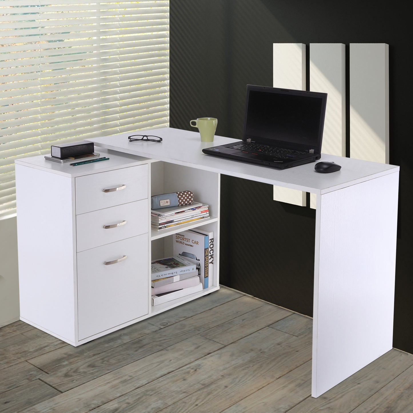 HOMCOM Computer Desk, L Shape-White