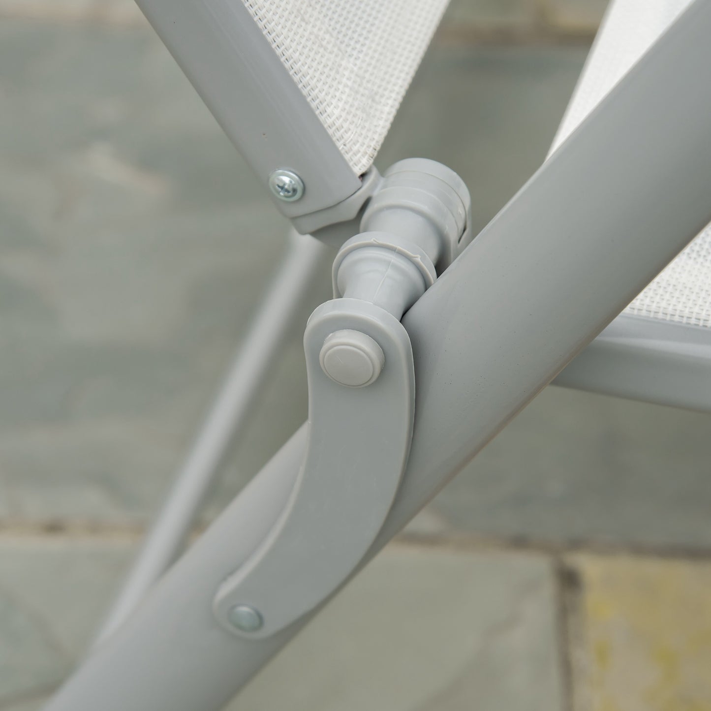 Outsunny Outdoor Patio Sun Lounger Garden Textilene Foldable Reclining Chair Pillow Adjustable Recliner with Cushion - Cream White