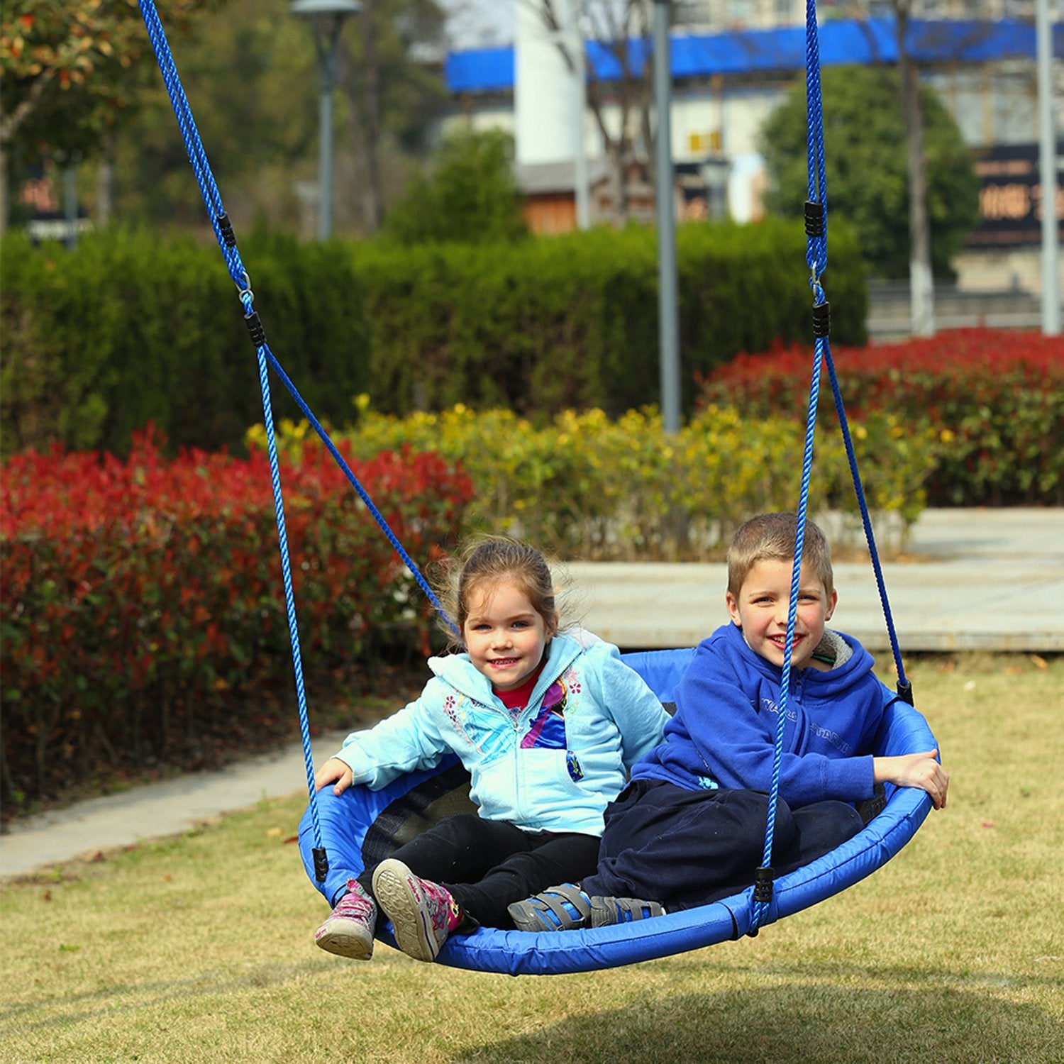 HOMCOM Kids Garden Swing Round Tree Spin, Φ100cm-Blue –