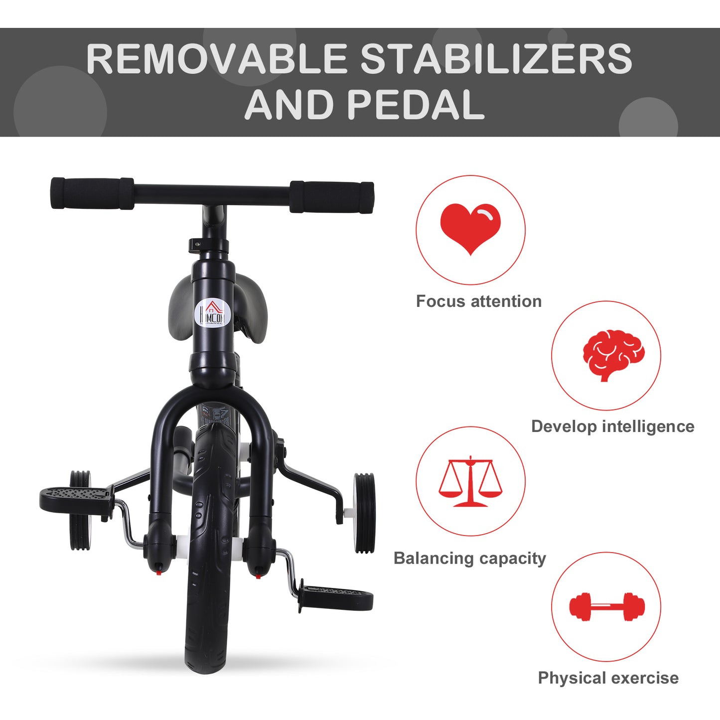 HOMCOM PP Toddlers Removable Stabiliser Kids Balance Bike Black