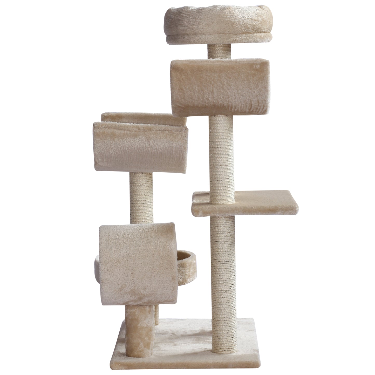 PawHut 50Lx40Wx105H cm Cats 6-Tier Scratch Tree w/ Dangle Toy Beige