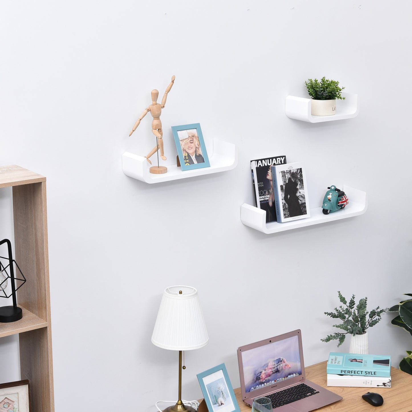 HOMCOM 3 pcs U Shaped Shelves Set-White