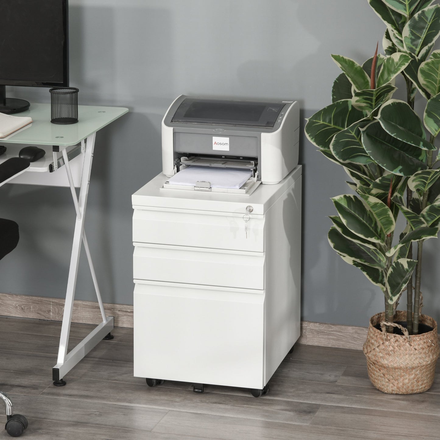 Vinsetto Steel 3-Drawer Rolling Filing Cabinet White