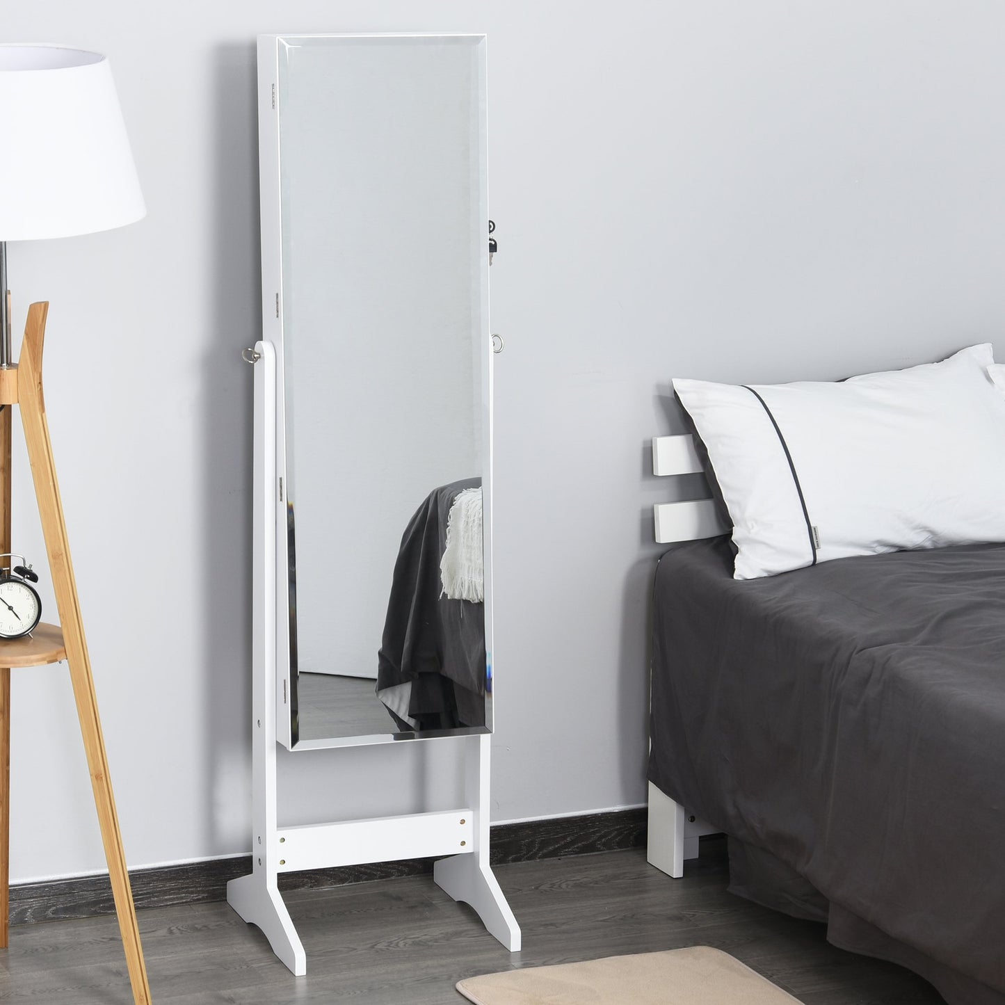 HOMCOM MDF Freestanding Glass Mirror Jewellery Cabinet White