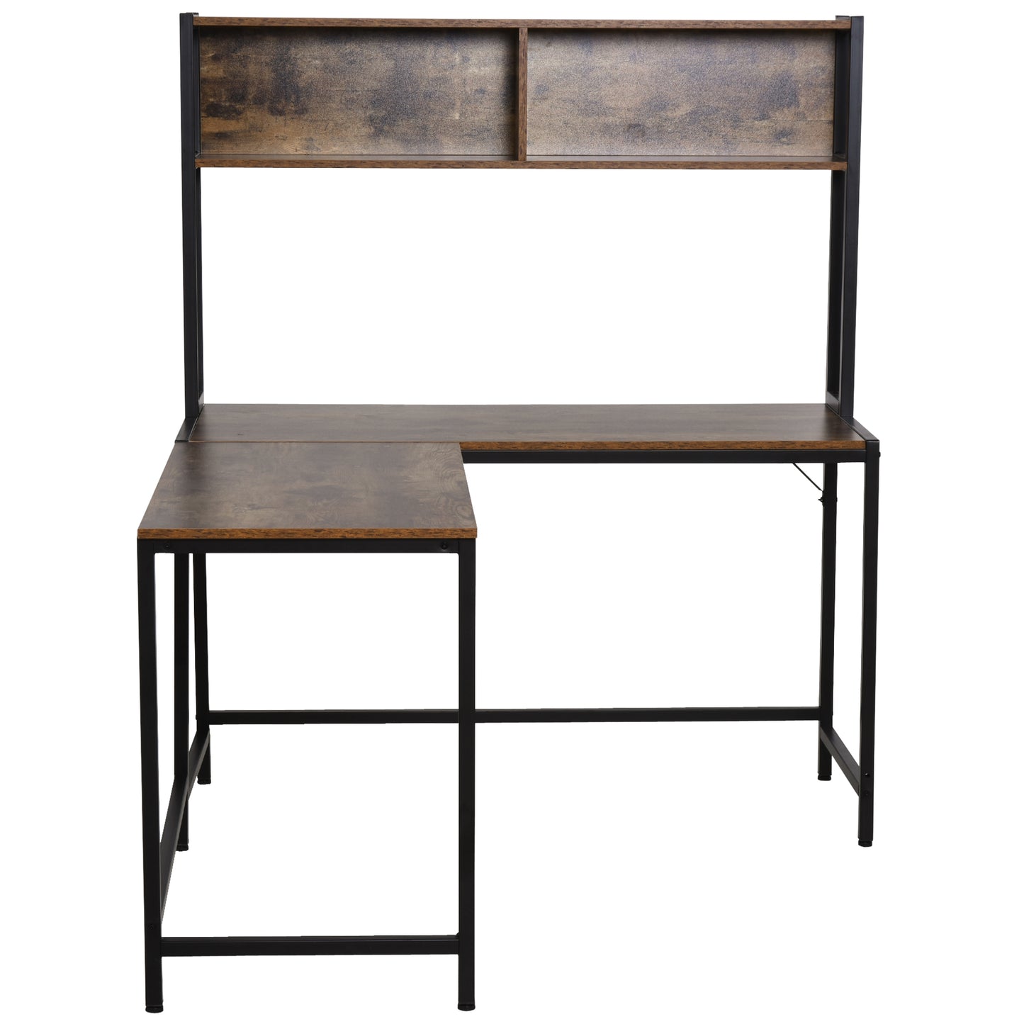 HOMCOM Particle Board Industrial L-Shaped Desk w Shelf Brown