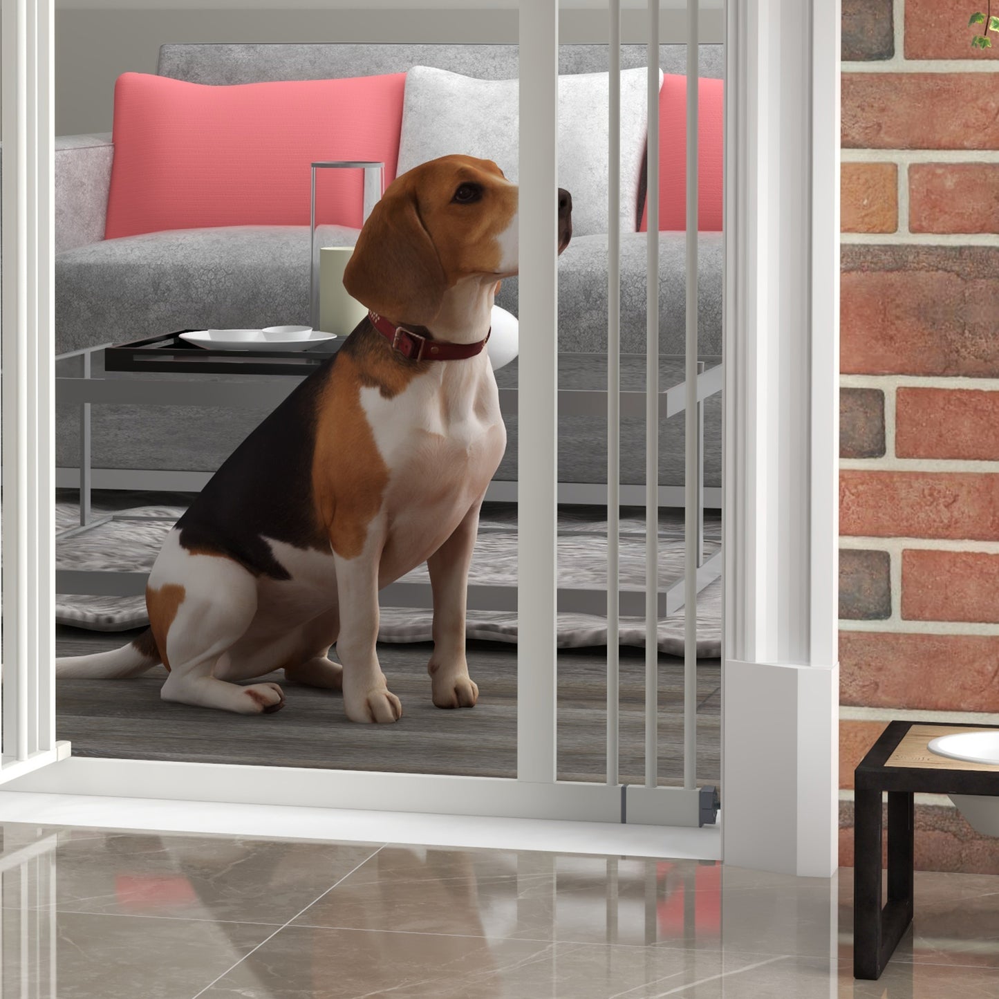 PawHut Metal Pet Safety Gate Dog Gate Folding Fence, White