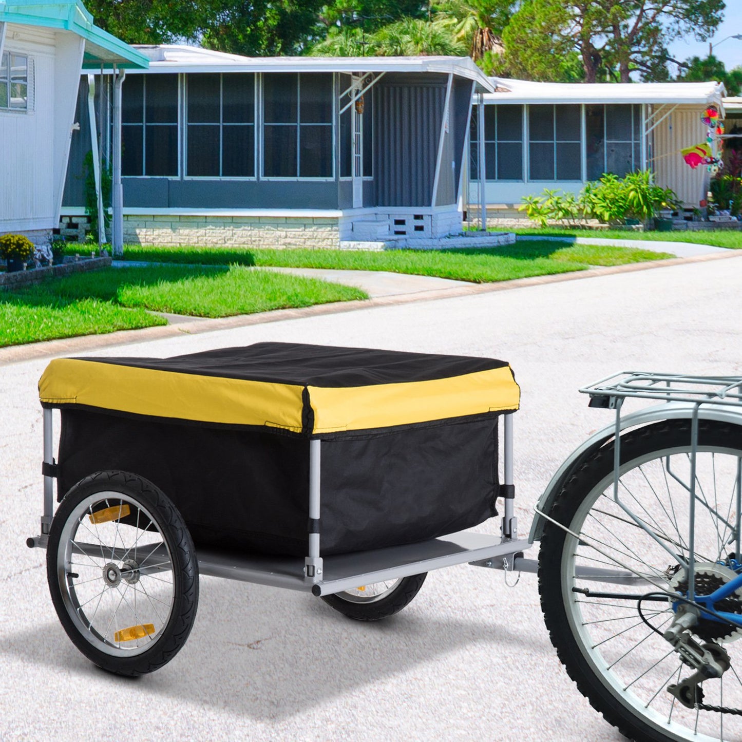 HOMCOM Steel Frame Bike Cargo Trailer Storage Cart and Luggage Trailer with Hitch Yellow