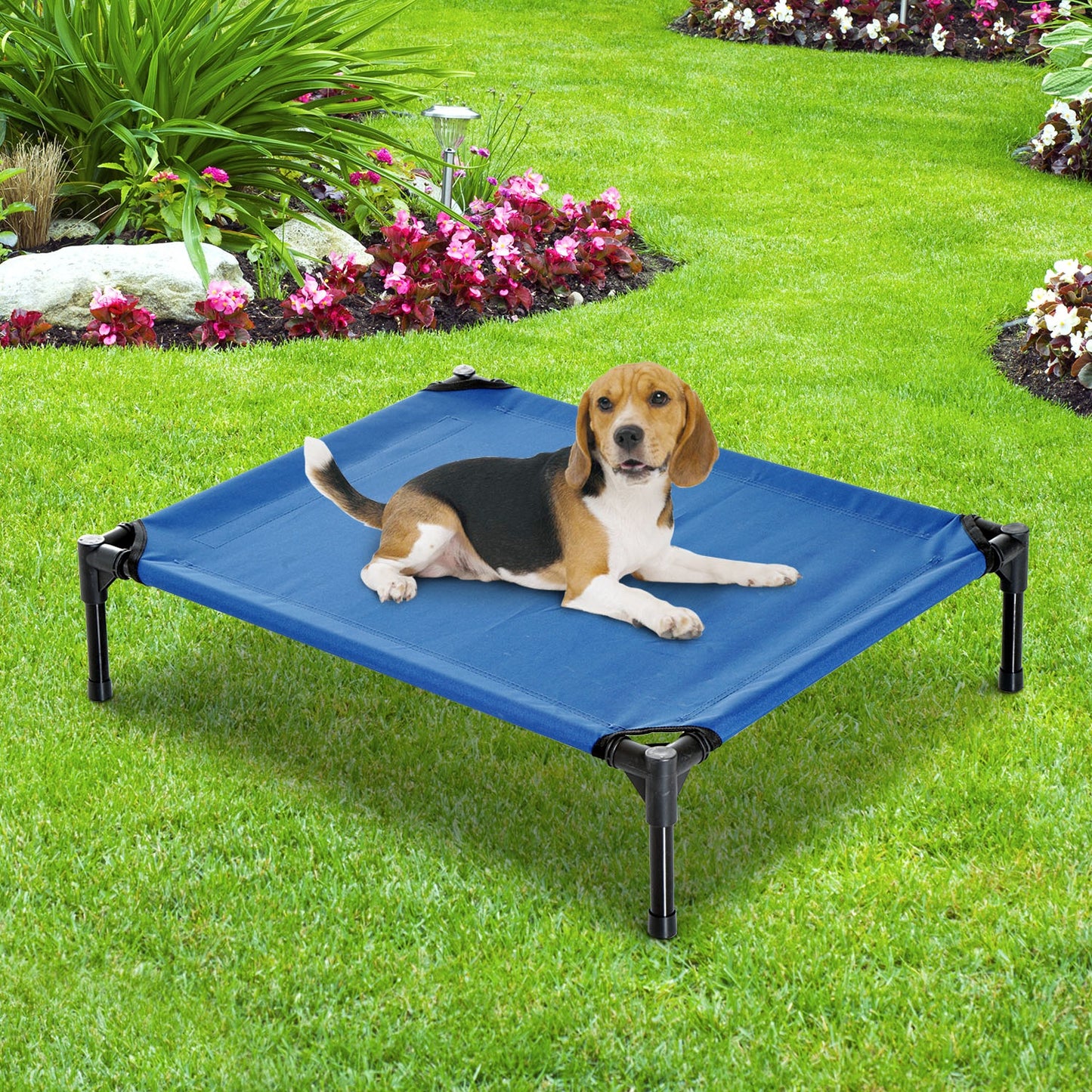 PawHut Medium Dogs Portable Elevated Fabric Bed for Camping Outdoors Blue