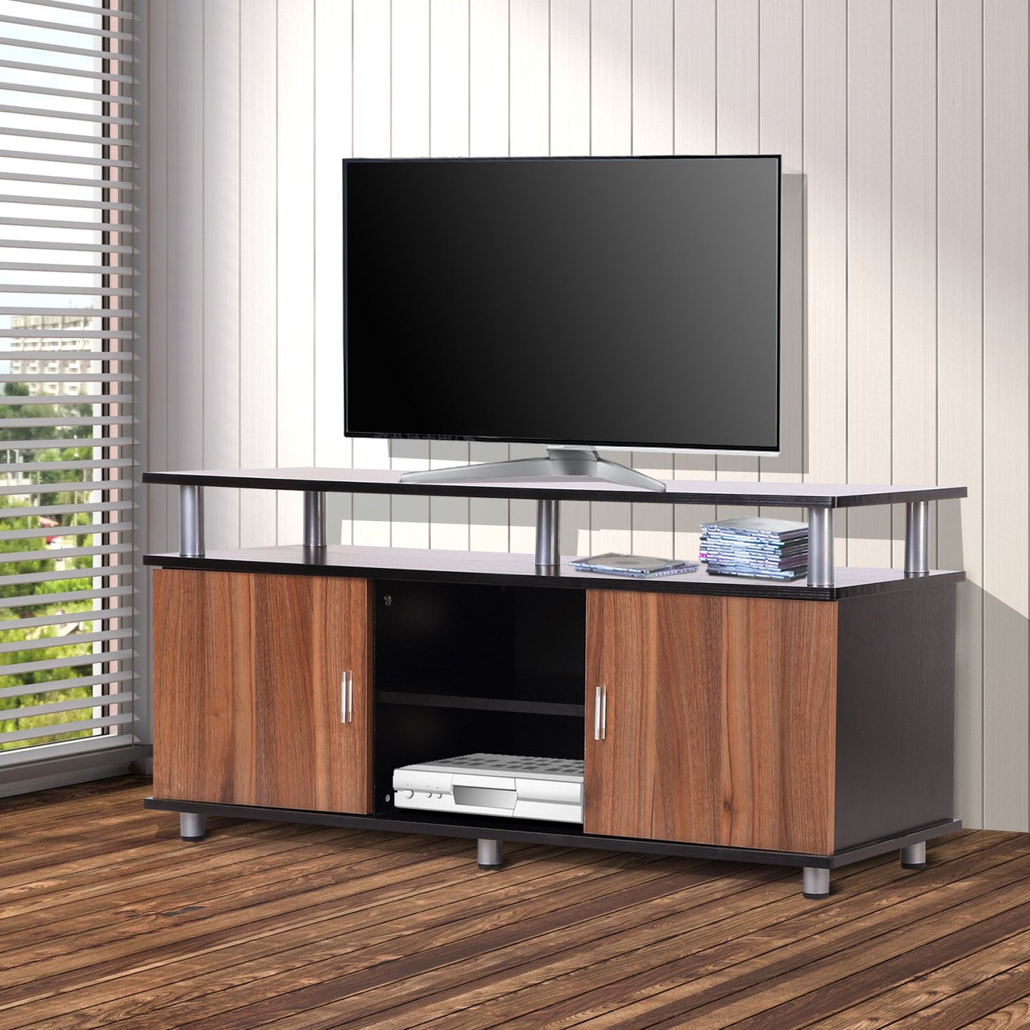 HOMCOM Particle Board TV Stand Media Centre Unit Wood Tone