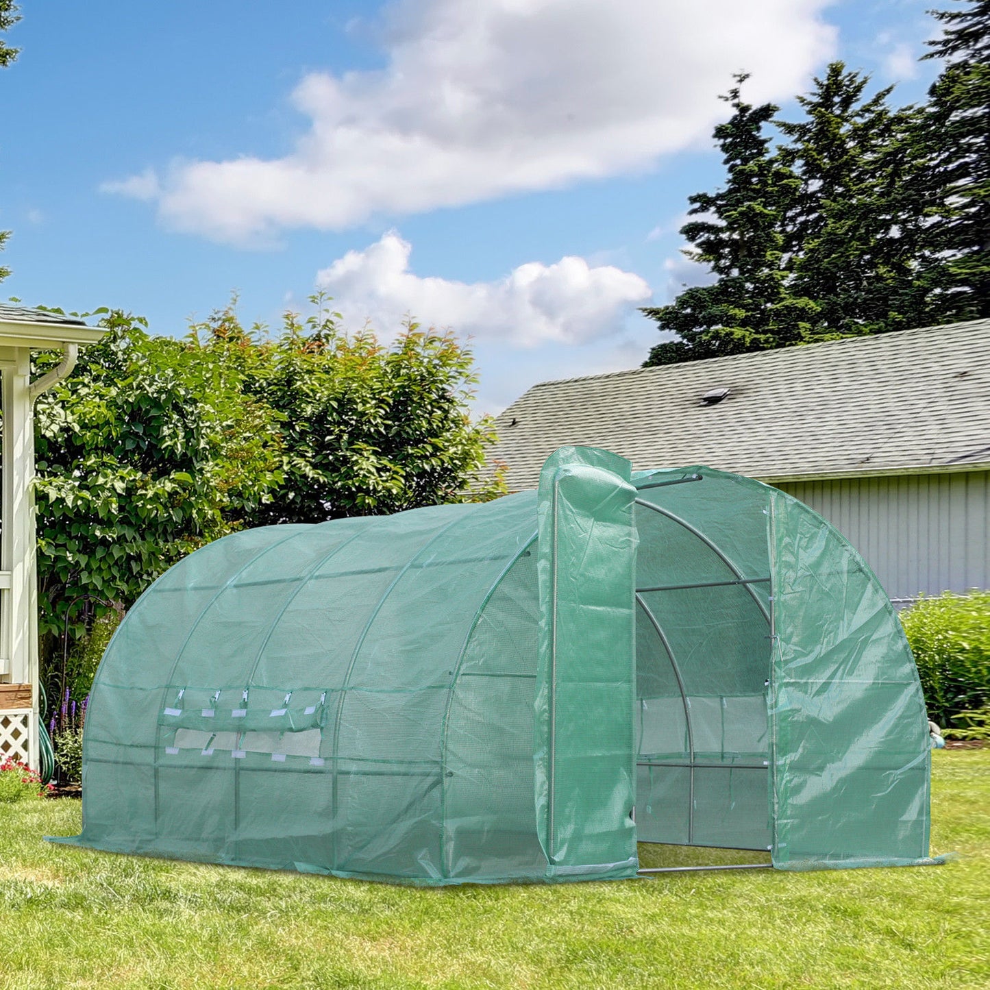 Outsunny Reinforced Walk in Polytunnel Greenhouse, 4x3x2 m