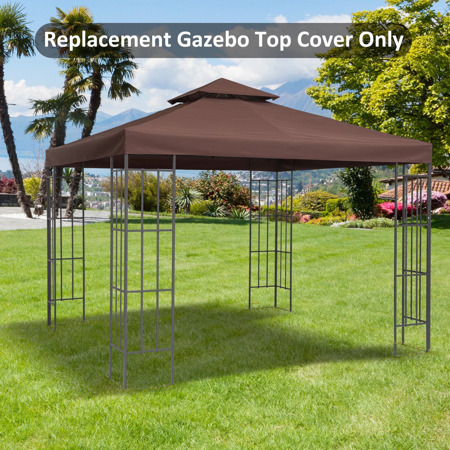 Outsunny 3x3 m Double-Tier Canopy Top Replacement-Coffee