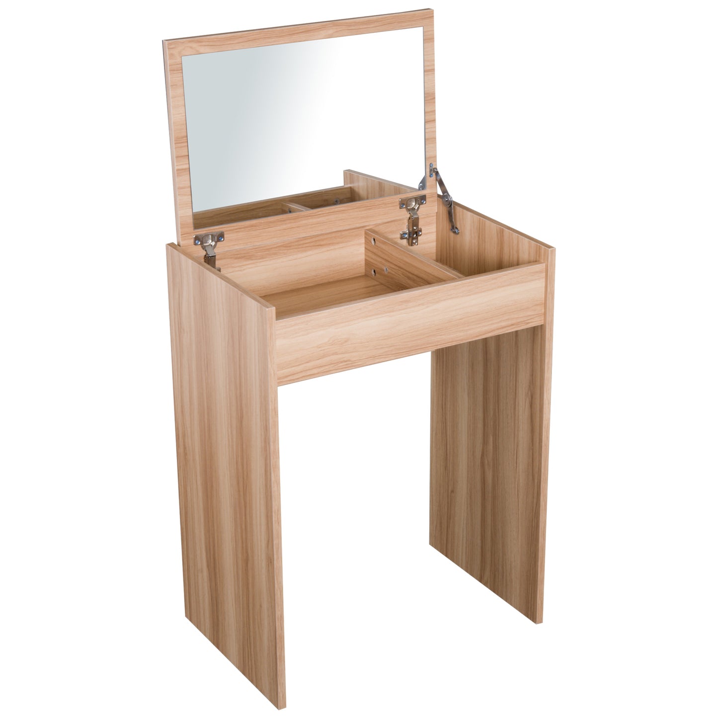 HOMCOM Dressing Table Set with Mirror & Stool-Wood Grain Colour