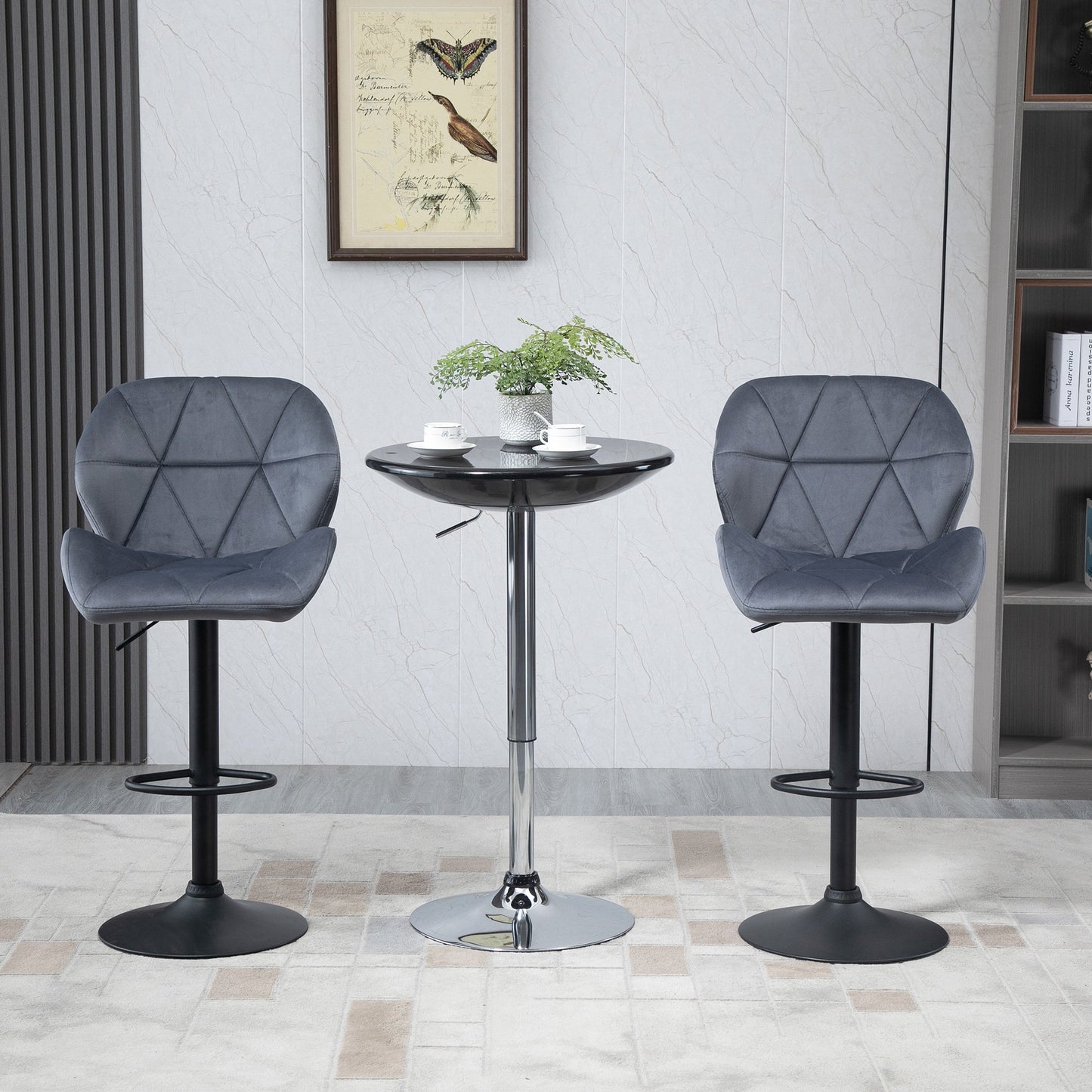 HOMCOM Bar Stool Set of 2 Fabric Adjustable Height Armless Counter Chairs Dark Grey