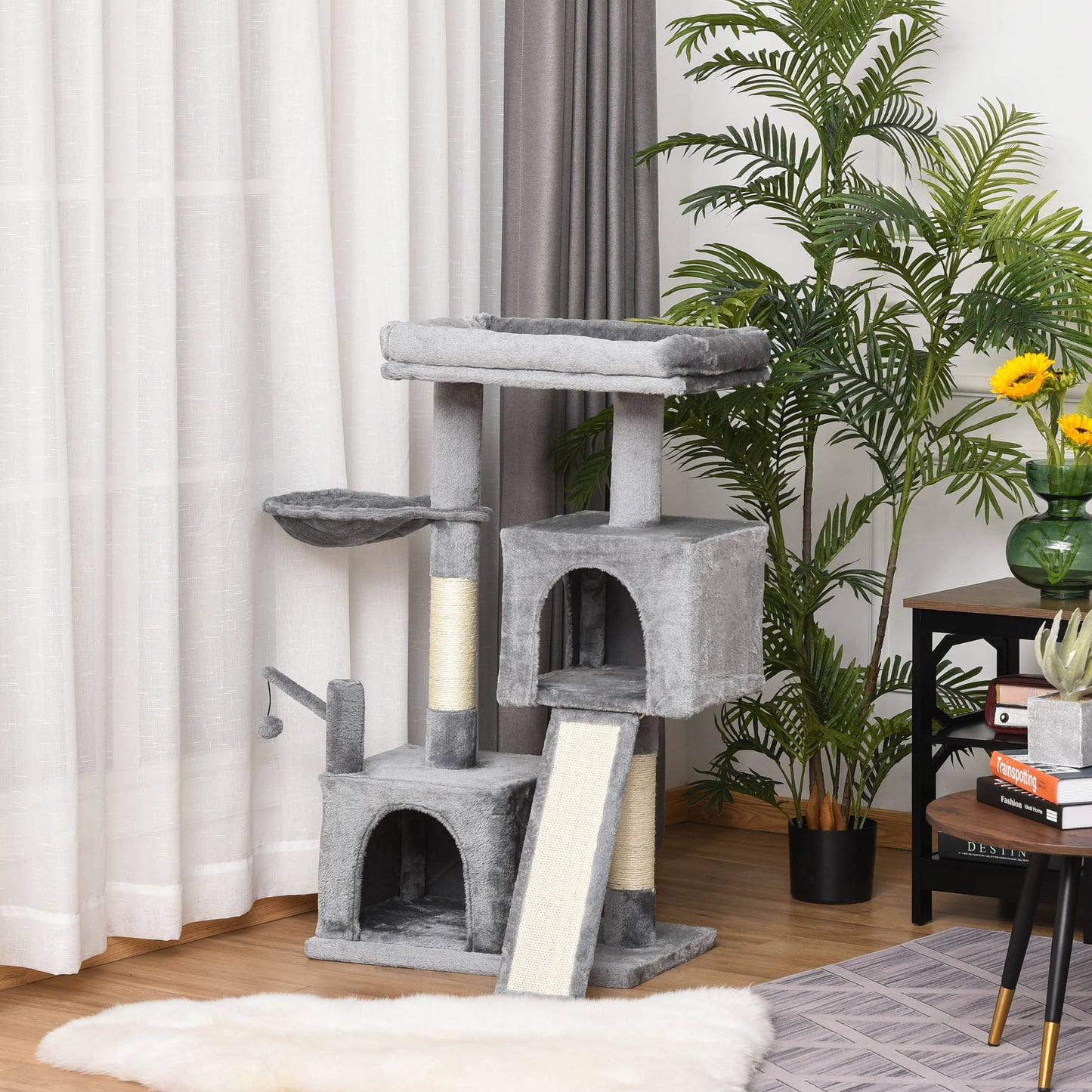 PawHut Cat Tree Tower w/ Sisal Scratching Posts Pad Hanging Ball Perch Condo Hammock