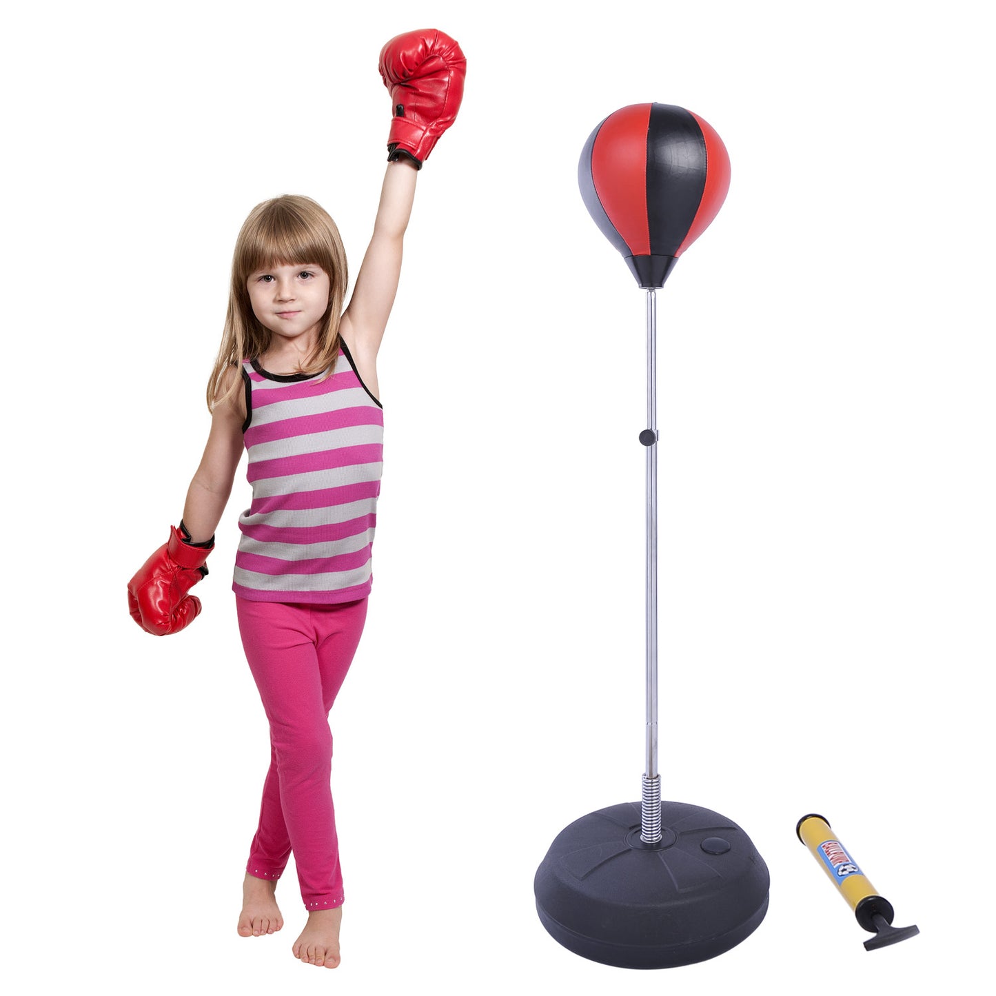 HOMCOM Kids PU Freestanding Boxing Punch Bag w/ Gloves Black/Red