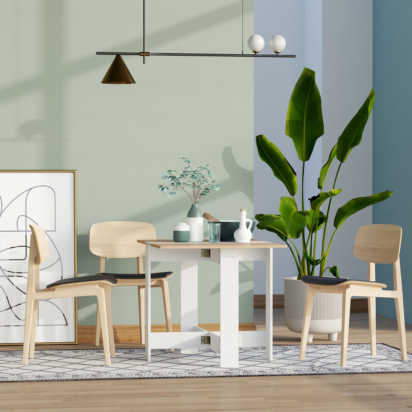 HOMCOM Drop Leaf Table Wooden Folding Dining Workstation Computer Desk-Oak White