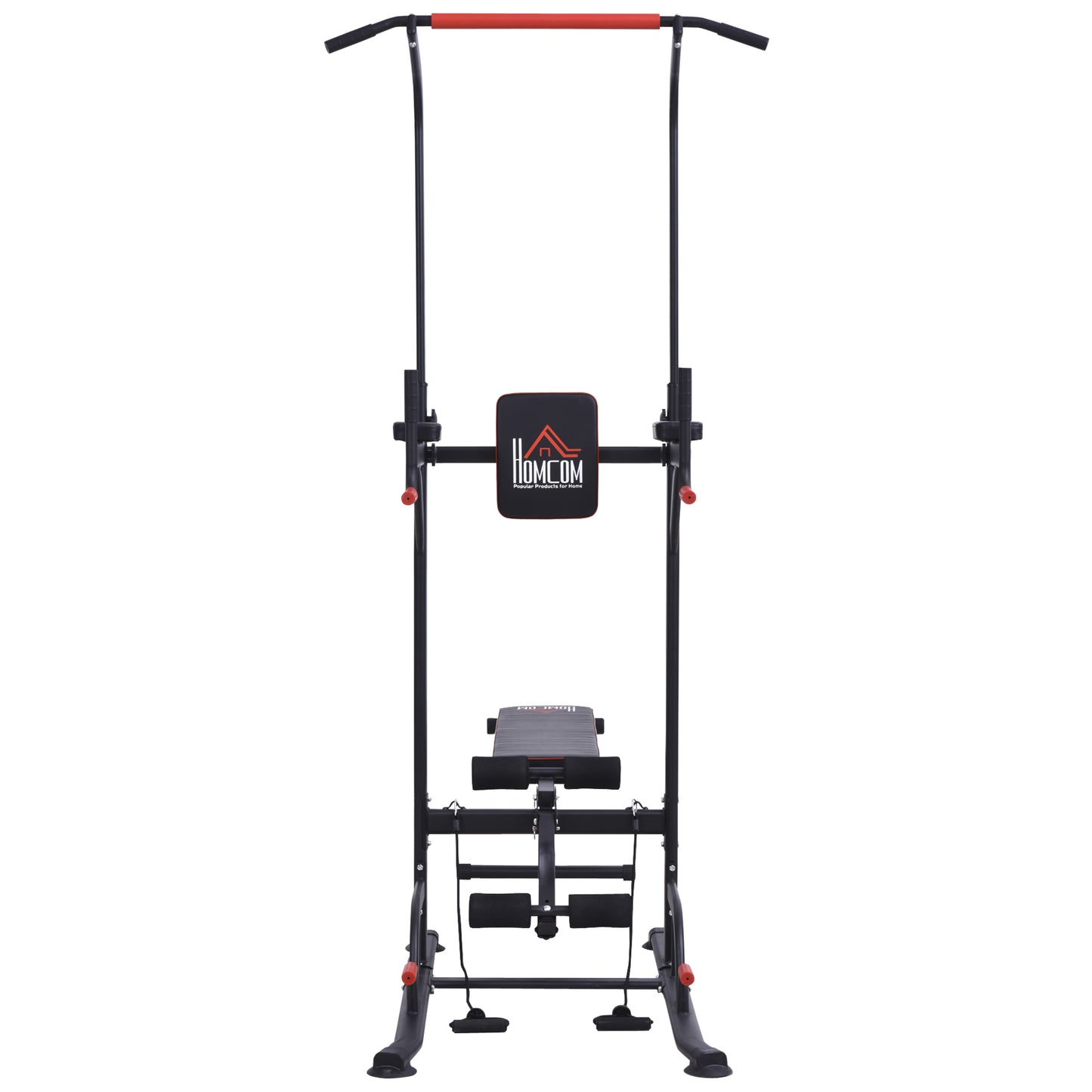 HOMCOM Steel Strength Training Power Tower Pull Up Station Black/Red