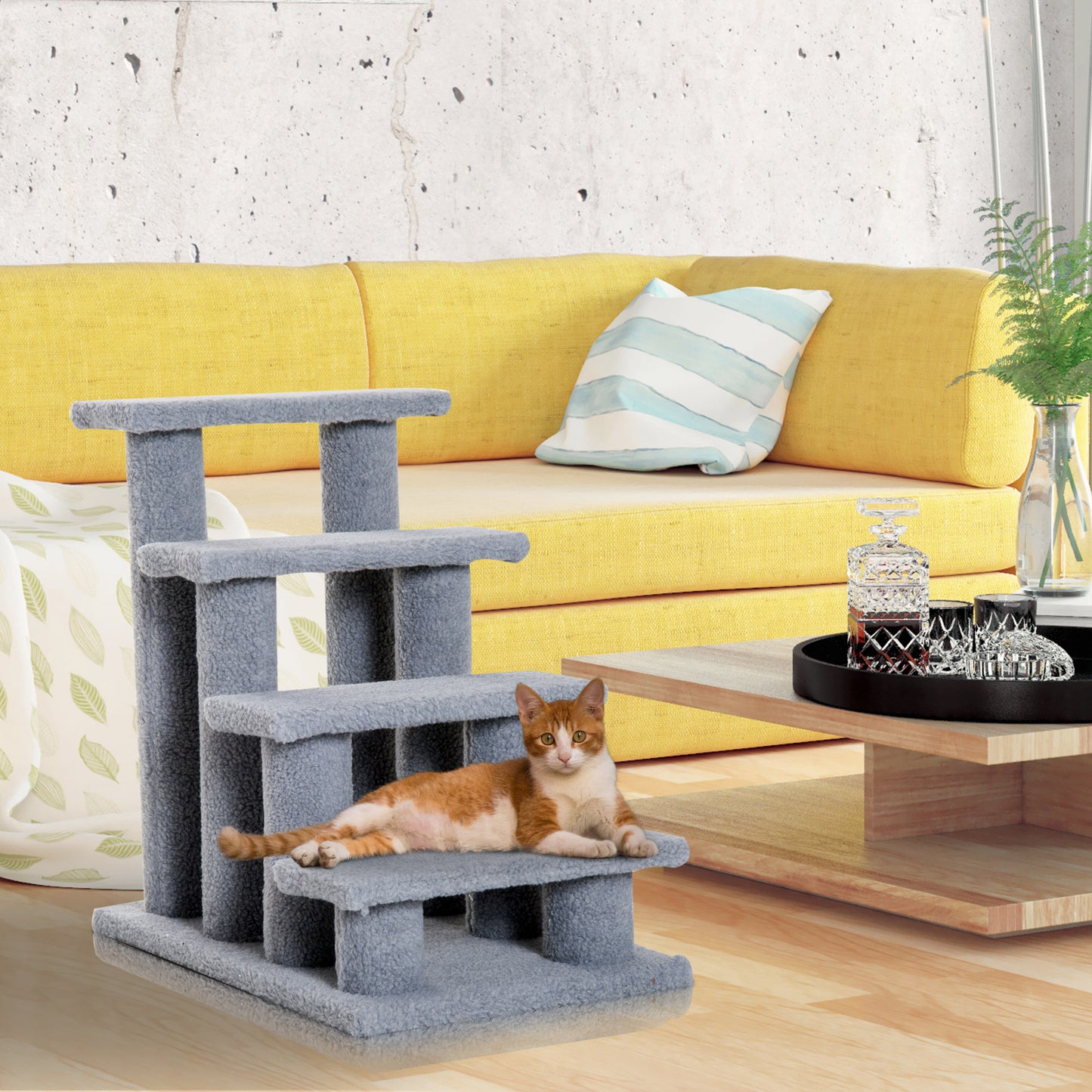 PawHut Pet Ramp Stairs Cat Tree Ladder Safety Steps Climbing Frame
