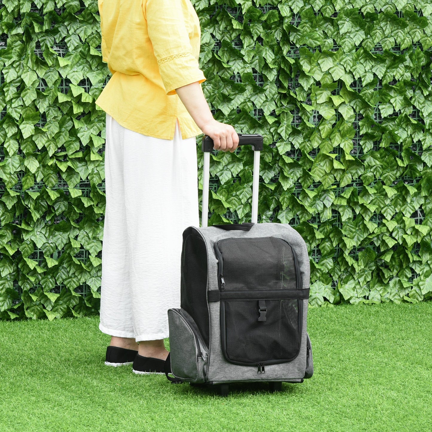 PawHut Pet Travel Backpack Bag Cat Puppy Dog Carrier w/ Trolley and Telescopic Wheel