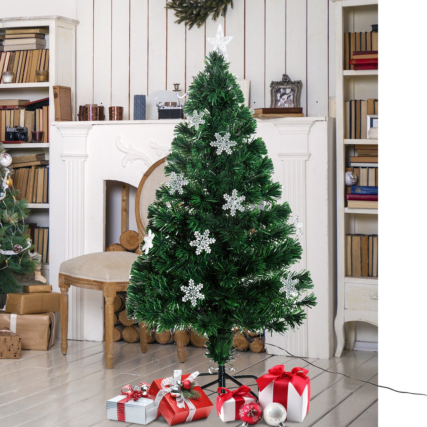 HOMCOM 4ft 120cm Green Artificial Christmas Tree W/ Showflakes Lights