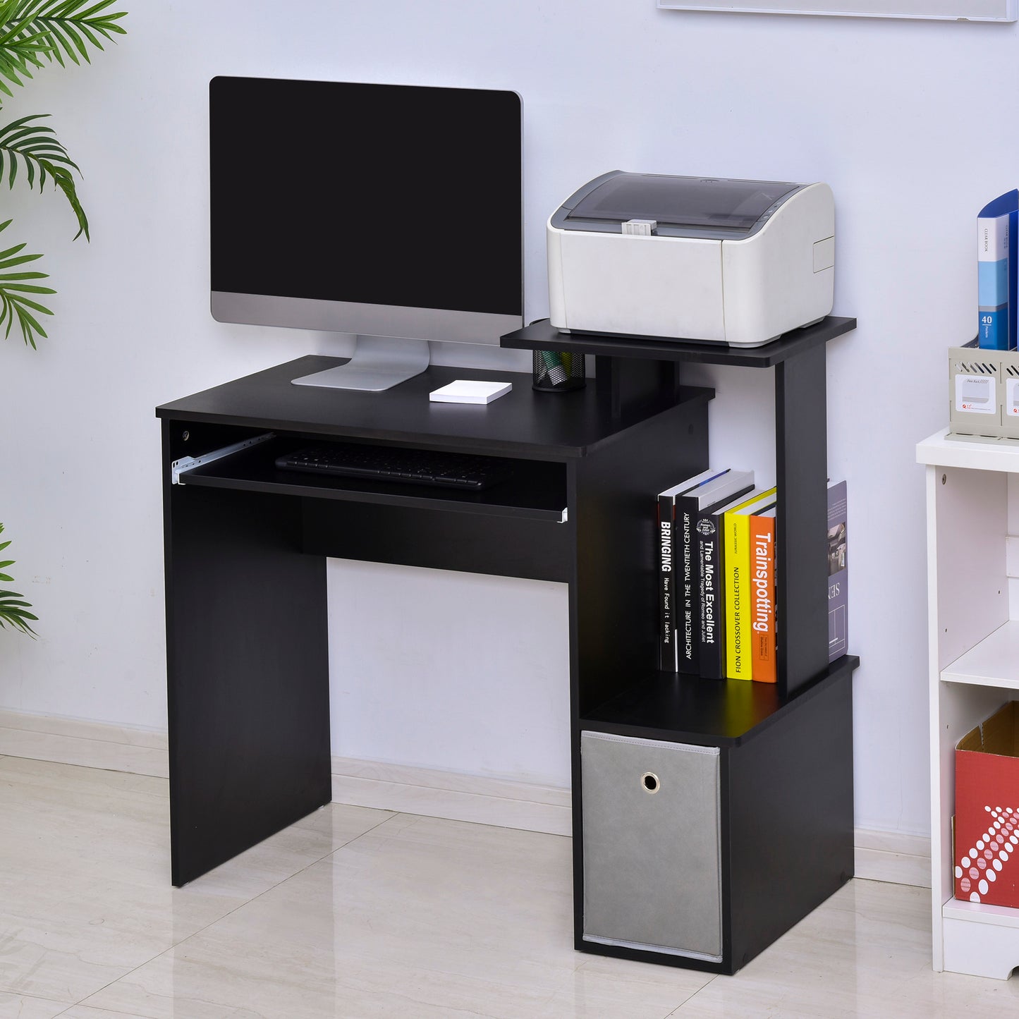 HOMCOM Computer Desk with Sliding Keyboard Tray Storage Drawer Shelf Workstation Black
