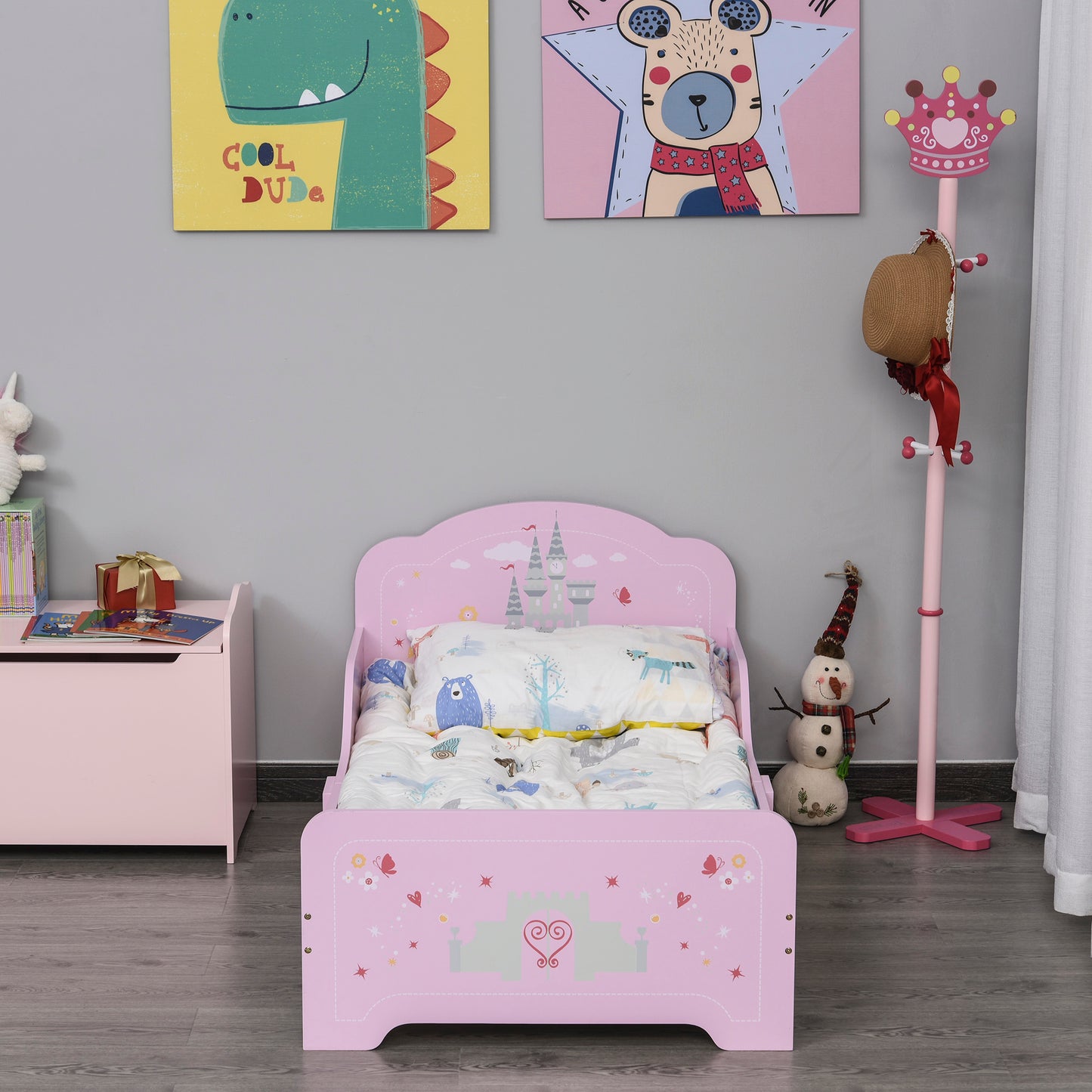 HOMCOM MDF Kids Castle Design Kids Single Bed Pink