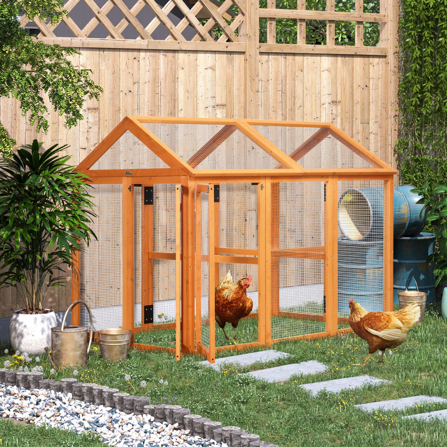 PawHut Large Chicken Run, Wooden Chicken coop, with Combinable Design - Wood Effect