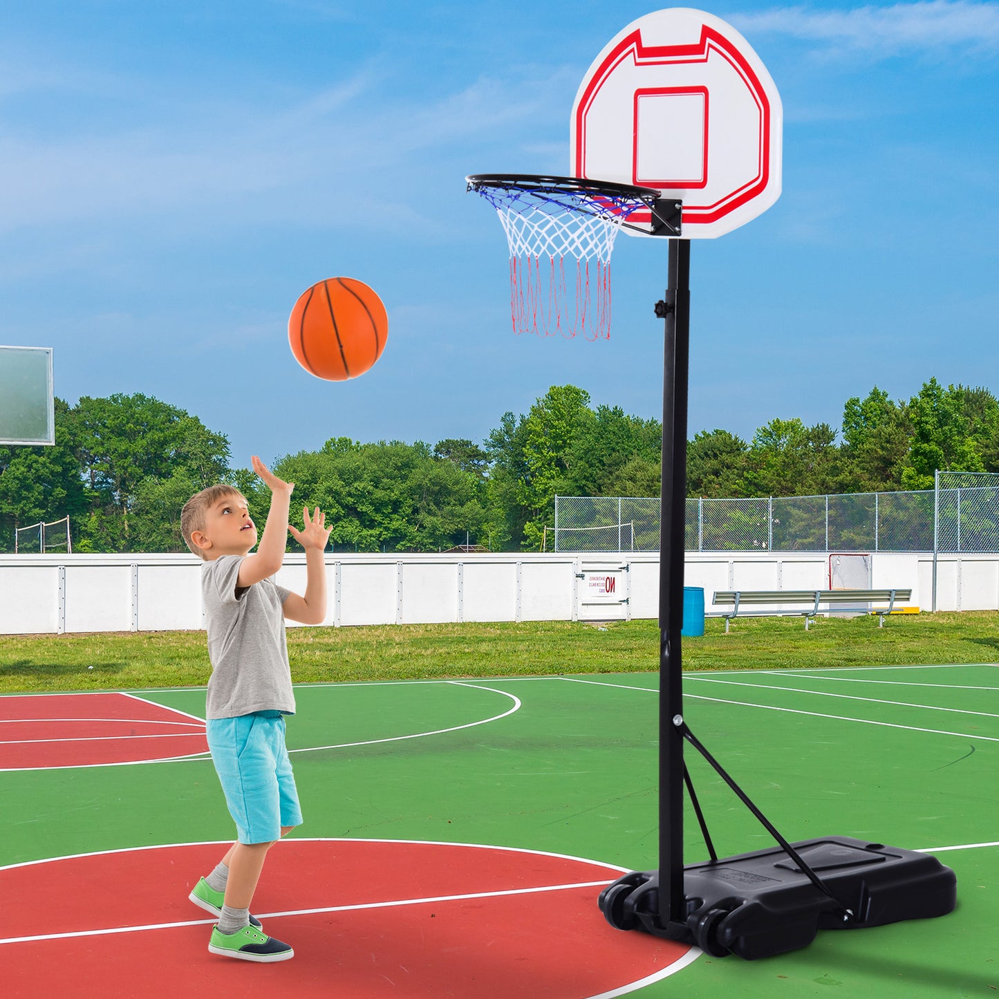 HOMCOM Portable Basketball Stand Net Hoop W/ Wheels-Black/White