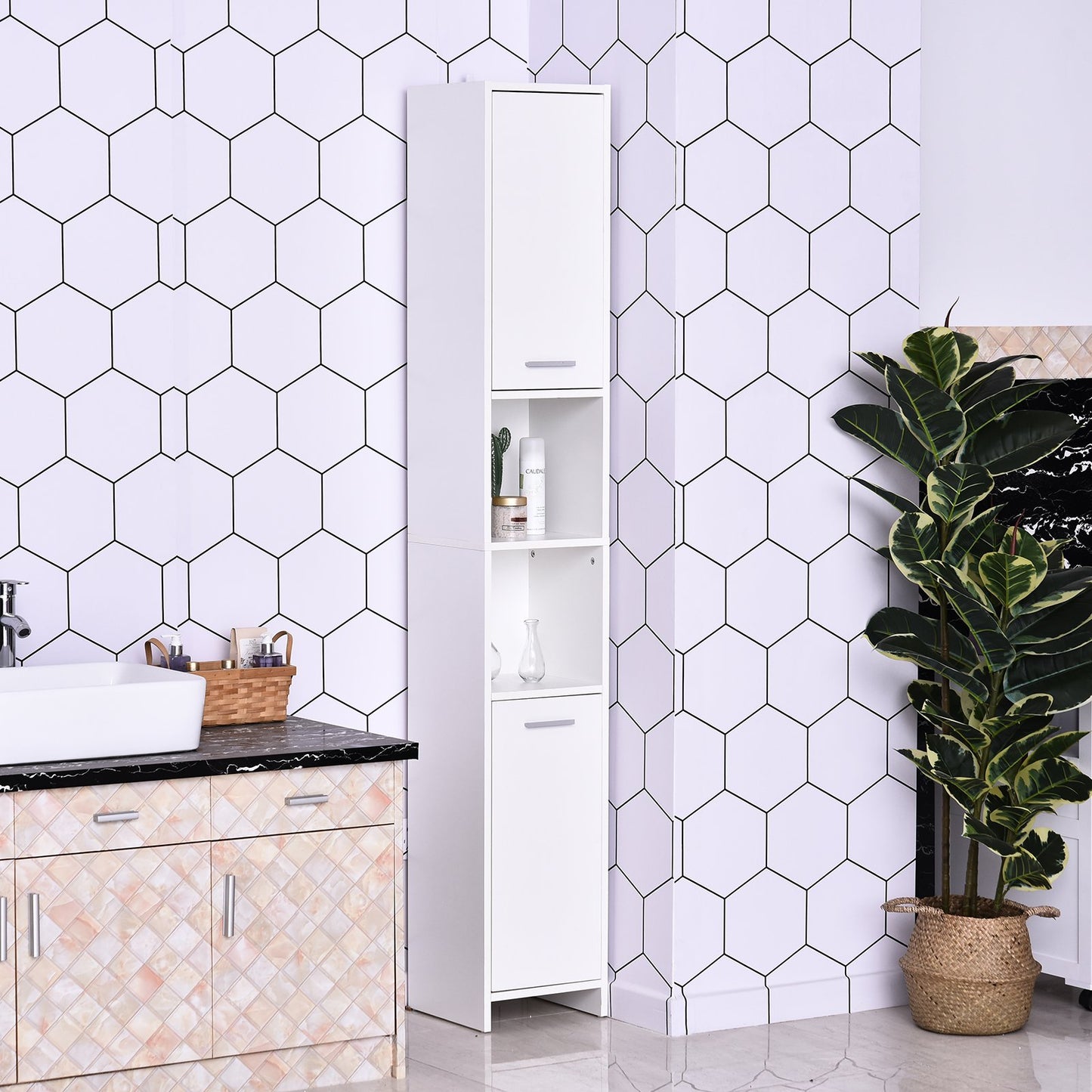 HOMCOM Particle Board Tall Freestanding Bathroom Storage Cabinet White