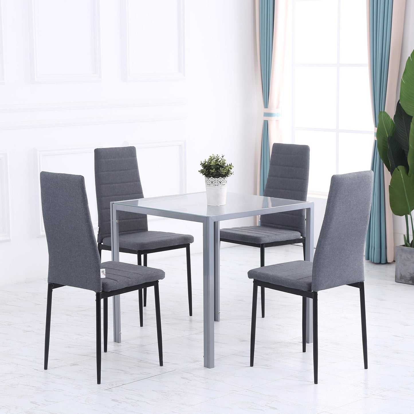 HOMCOM Modern Square Dining Table with Glass Top & Metal Legs for Dining Room