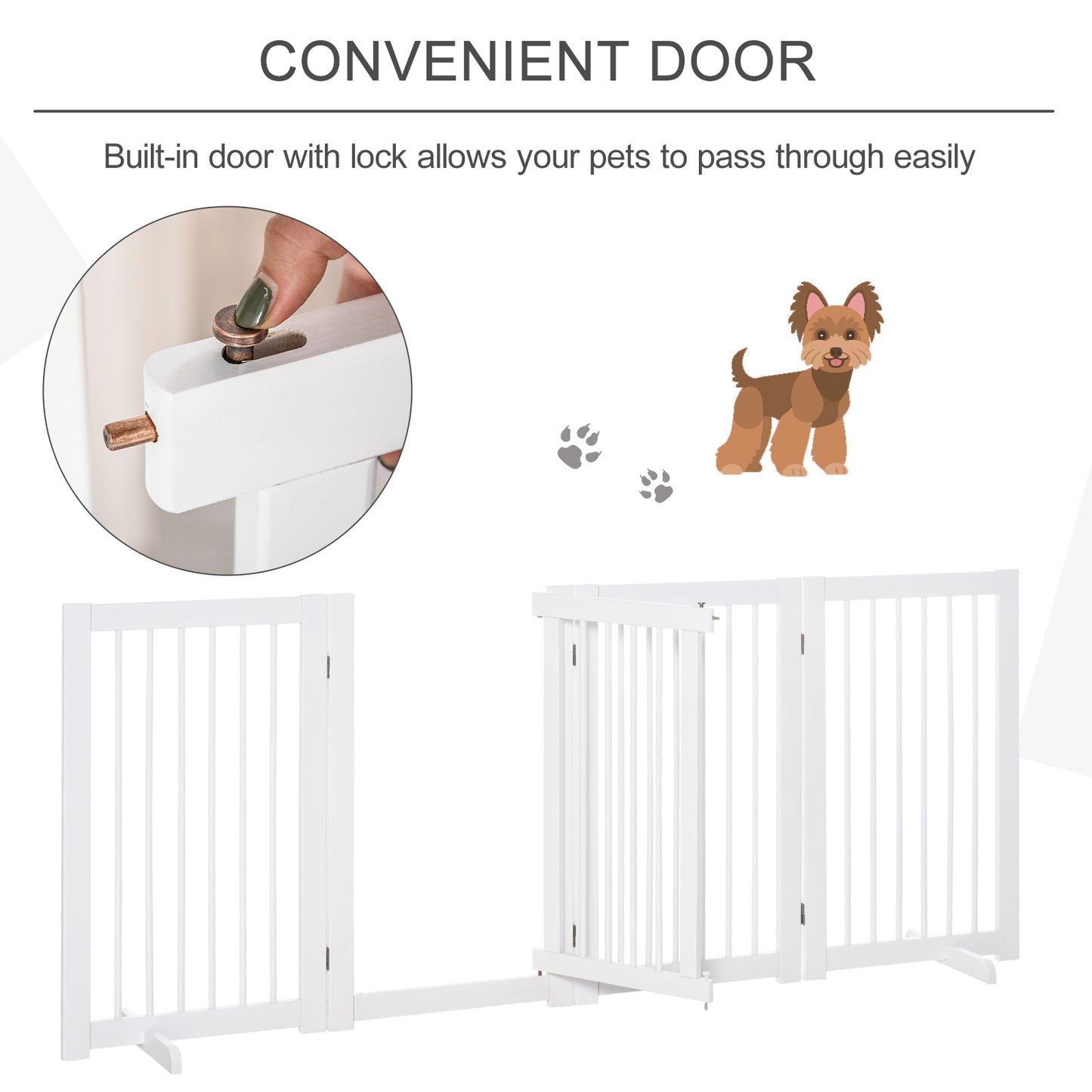 PawHut Wooden Freestanding Pet Gate 4 Panels 91cm Foldable Dog Fence w/ Support Feet