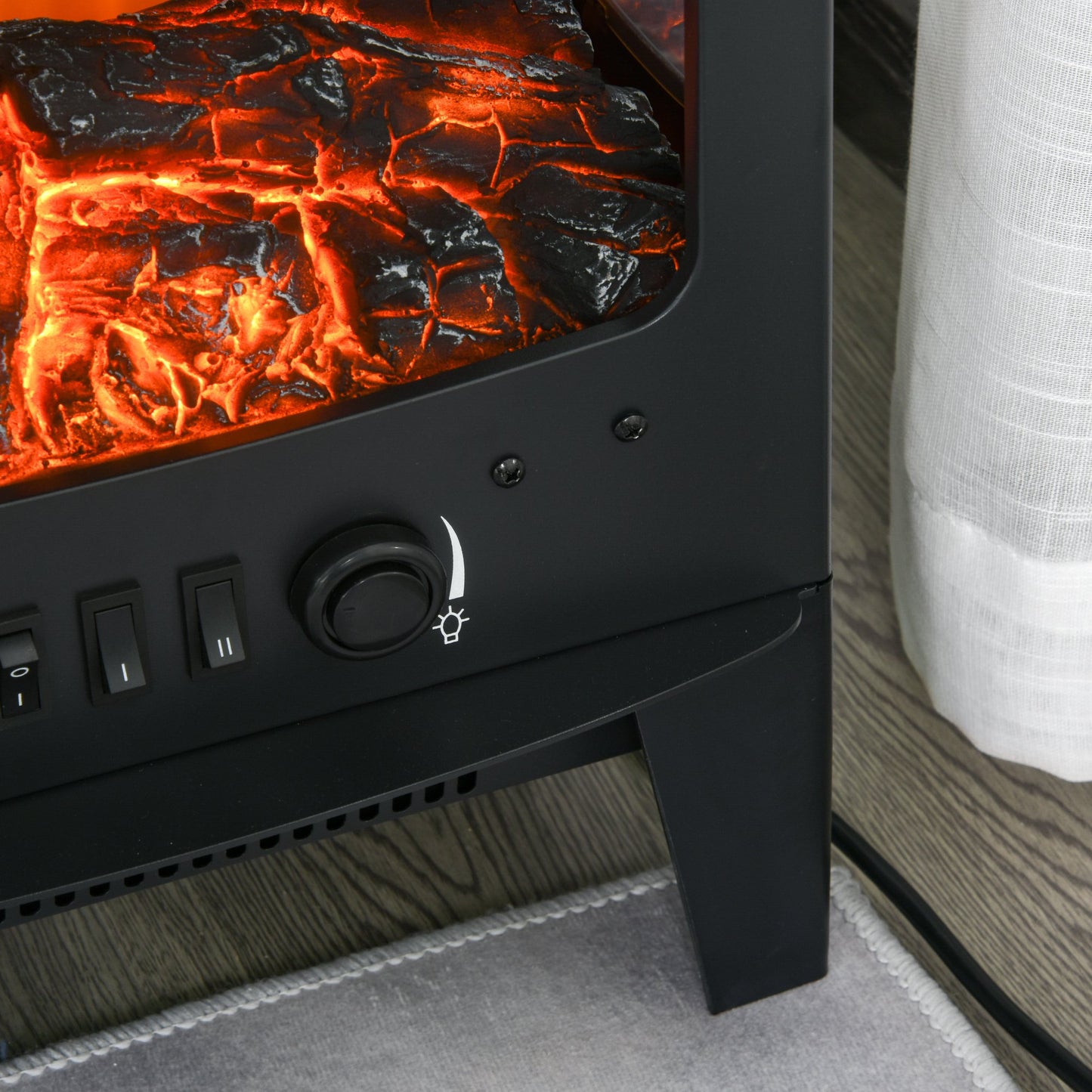 HOMCOM 1800W Tempered Glass Electric Fireplace Heater Black