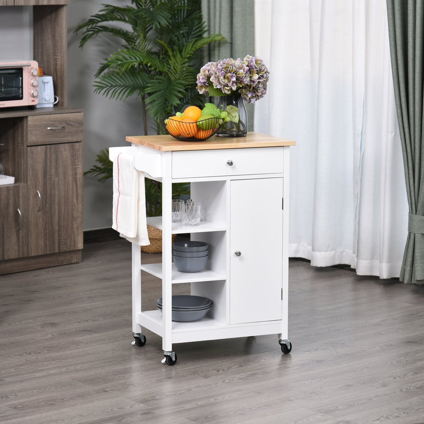HOMCOM MDF Kitchen Storage Trolley White