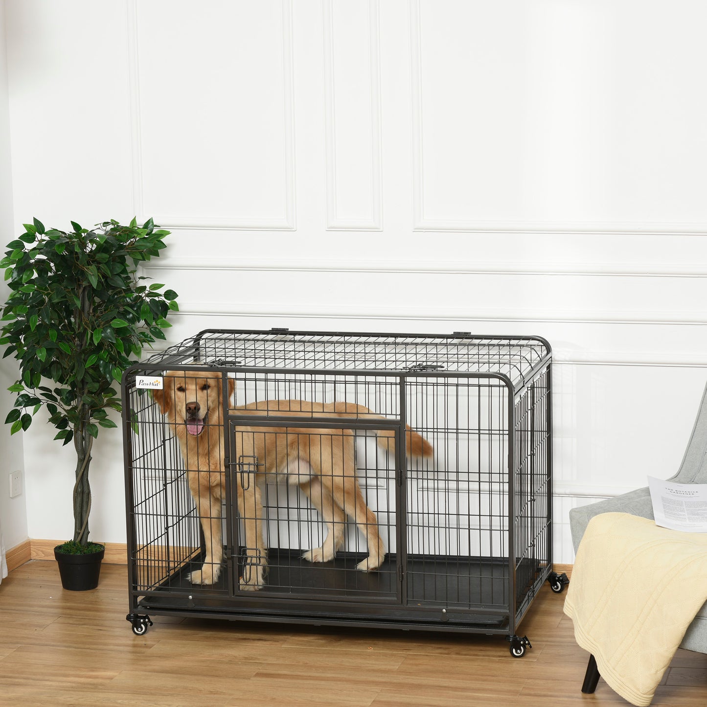 PawHut Dog Crates Foldable Indoor Dog Kennel & Dog Cage Pet Playpen w/ Tray Lockable Wheels